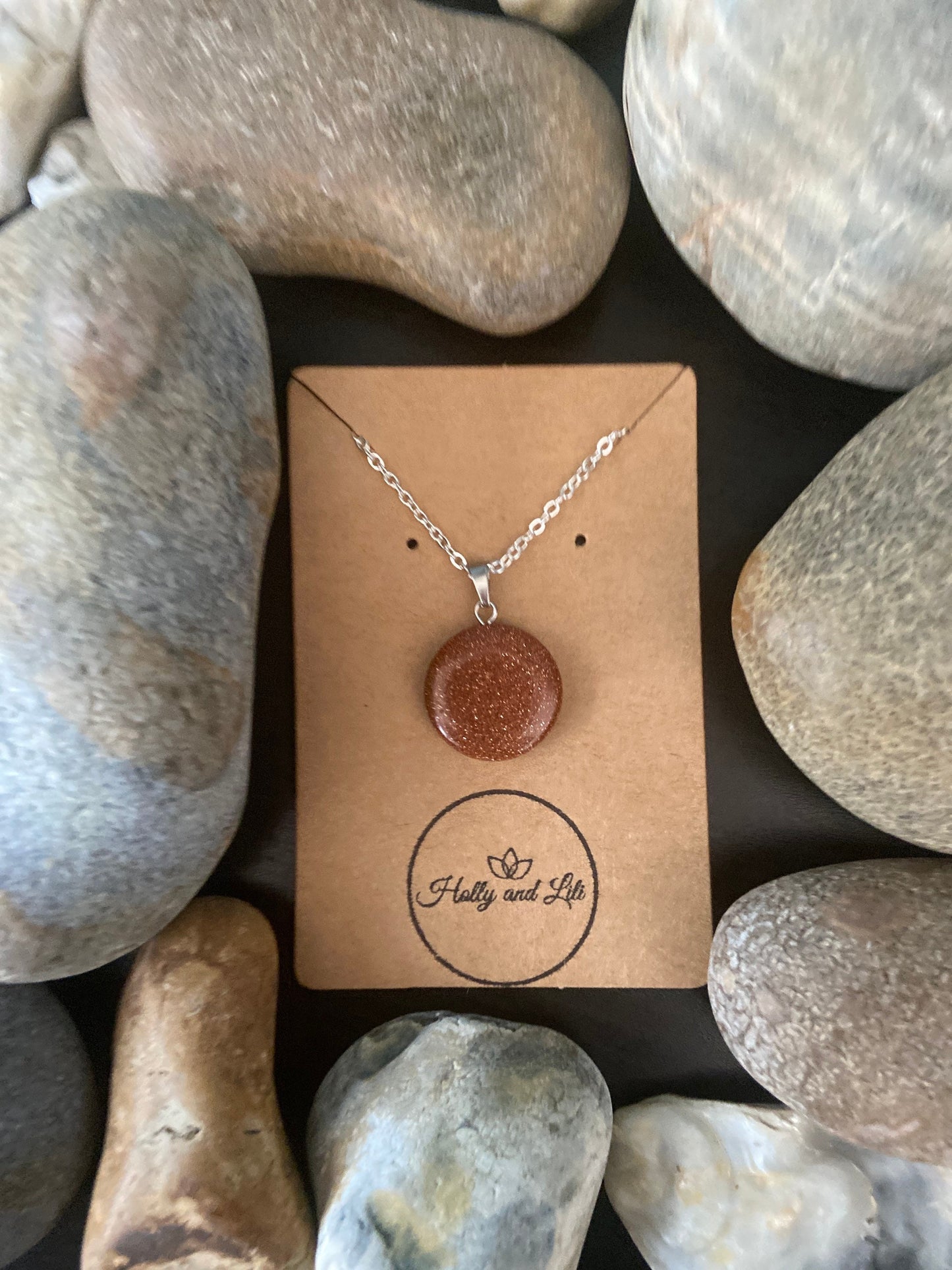 Goldstone Worry Crystal Personalised Pendant Necklace, Alphabet Initial, Birthstone Charm, Round Crystal Charm, Crystal Agate, Sand Stone