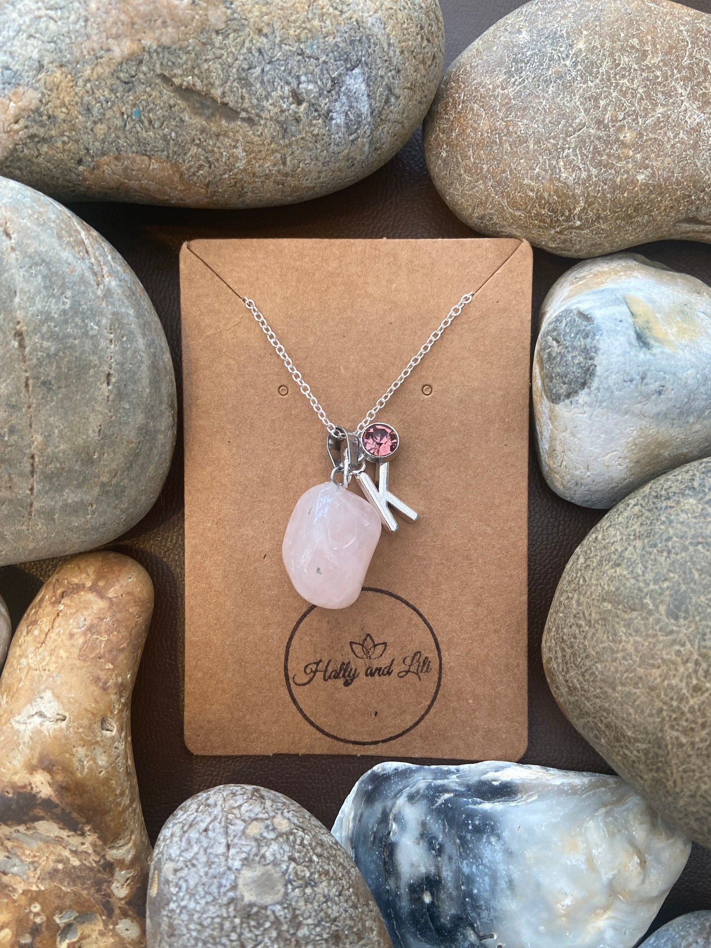 Crystal Rose Quartz Personalised Pendant Necklace With Alphabet Initial & Birthstone Charm - Make It Your Way From Holly And Lili..