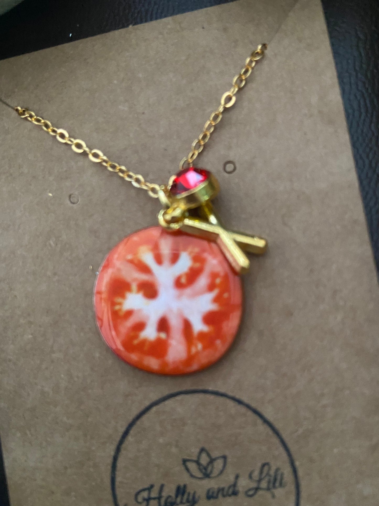 Tomato Fruit Slice, Personalised Pendant Charm Necklace,  Alphabet Initials, Birthstone Charms, First Necklace, Unique Gift For Daughter