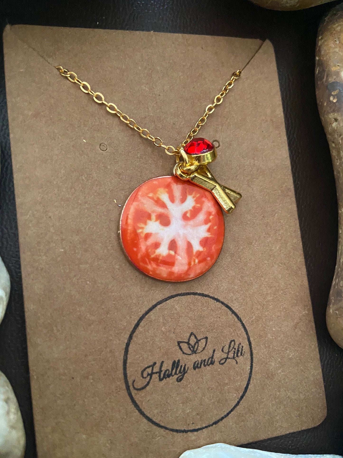 Tomato Fruit Slice, Personalised Pendant Charm Necklace,  Alphabet Initials, Birthstone Charms, First Necklace, Unique Gift For Daughter