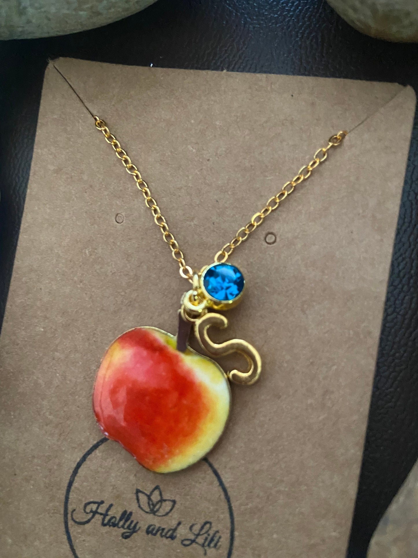 Apple Fruit Slice, Personalised Pendant Charm Necklace, Apple Alphabet Initials, Birthstone Charms, First Necklace, Unique Gift For Daughter