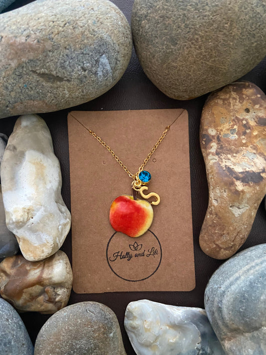 Apple Fruit Slice, Personalised Pendant Charm Necklace, Apple Alphabet Initials, Birthstone Charms, First Necklace, Unique Gift For Daughter