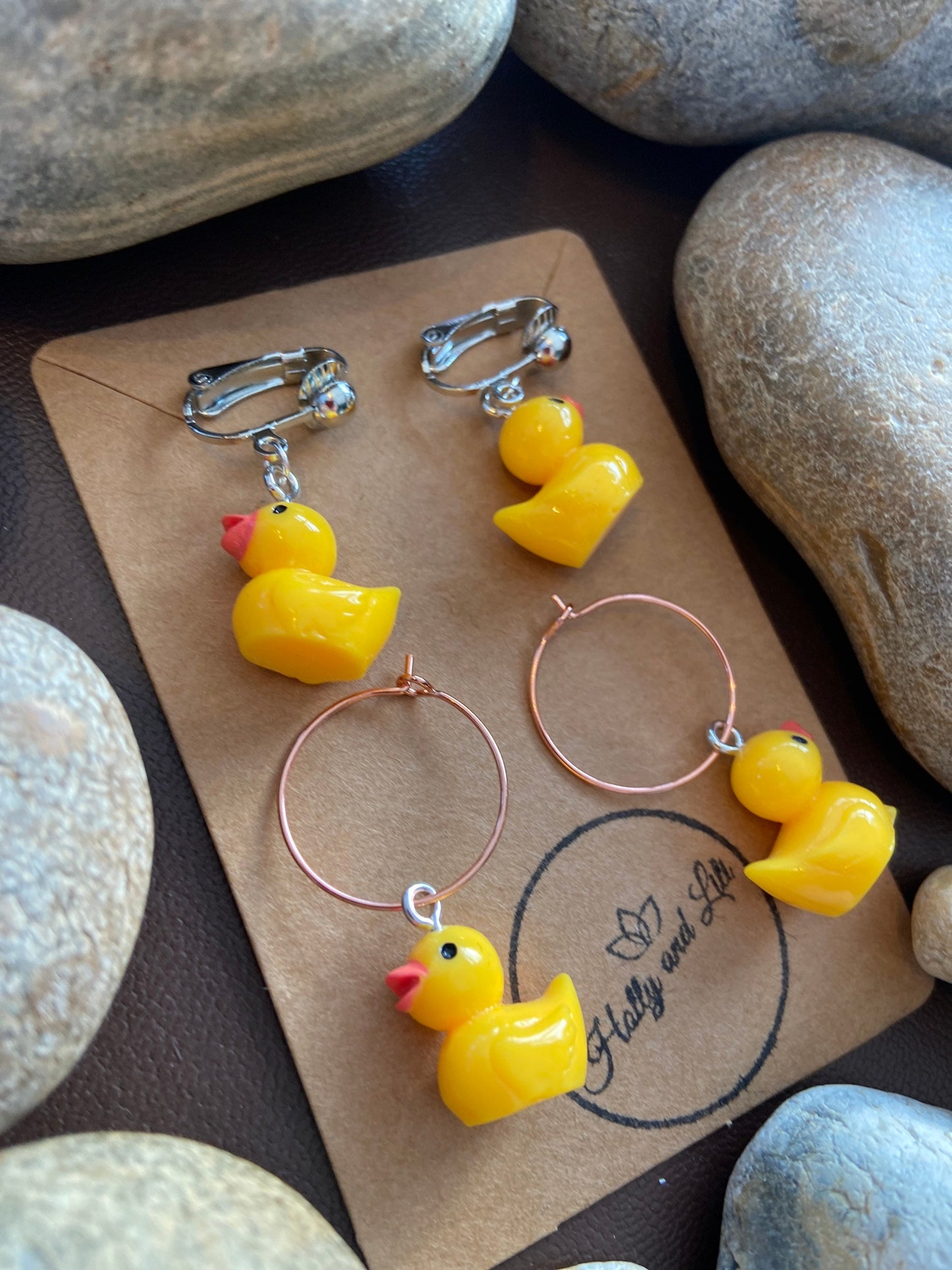 Duck Clip On / Hoop Earrings, First Earring Hooks, Ducks, Chuck, Ducky, Duckling, Drake, Geese, Duck Earring, Duck Hoops