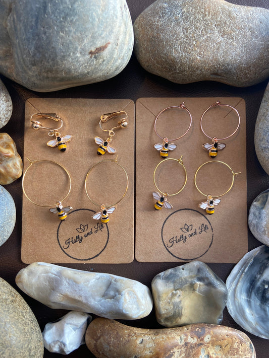 Bee Clip On /Hook Earrings, First Earring Hooks, Bees Clip Ons, Clip On Bee, Bee Hoops, Bee Earrings Gold, Clip On / Hook Bee