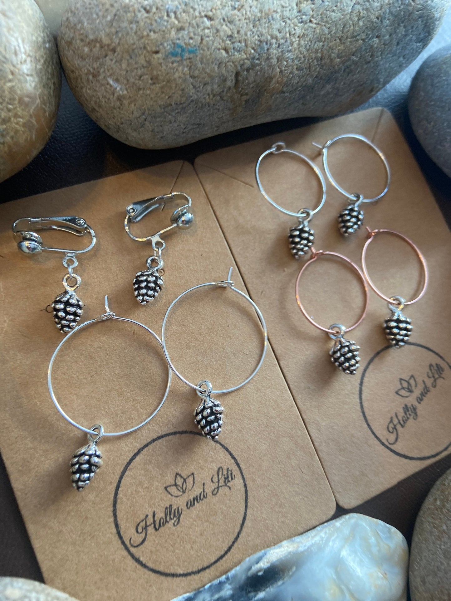 Pine Cone Clip On / Hoop Earrings, First Earring Hooks, Pine Cones, First Earring Hoops, Nut Charms, Pine Cone Earrings, Dainty Hoops