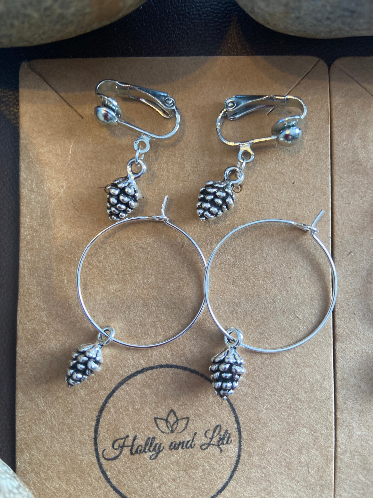 Pine Cone Clip On / Hoop Earrings, First Earring Hooks, Pine Cones, First Earring Hoops, Nut Charms, Pine Cone Earrings, Dainty Hoops