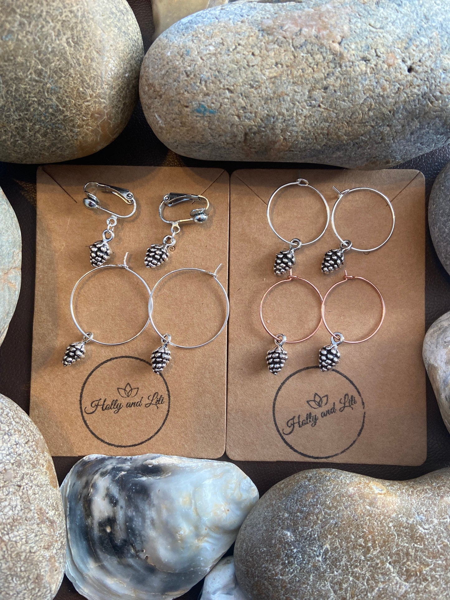 Pine Cone Clip On / Hoop Earrings, First Earring Hooks, Pine Cones, First Earring Hoops, Nut Charms, Pine Cone Earrings, Dainty Hoops