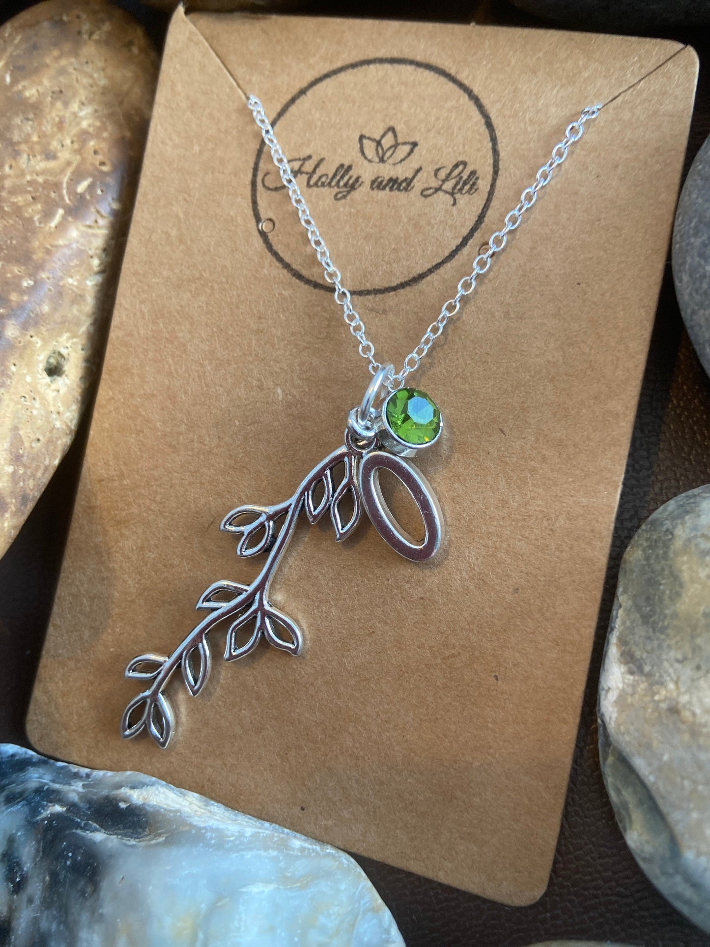 Leaf And Branch Personalised Pendant Charm Necklace, Alphabet Initials,  Birthstone Charm, Leaf Necklace, Tree Gifts, Leaves Necklace,