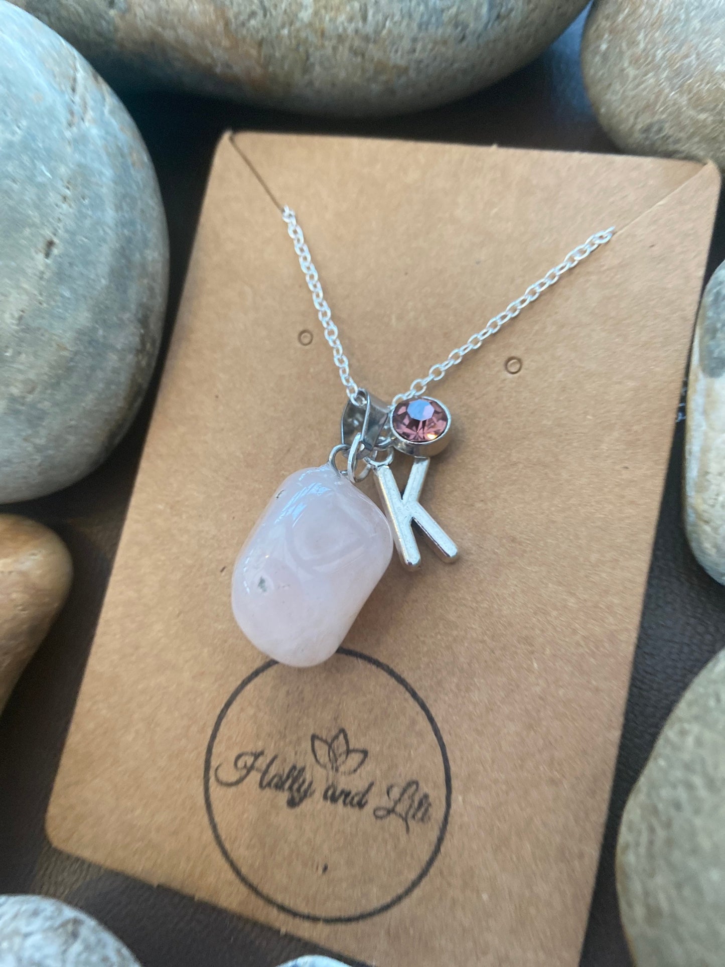 Crystal Rose Quartz Personalised Pendant Necklace With Alphabet Initial & Birthstone Charm - Make It Your Way From Holly And Lili..