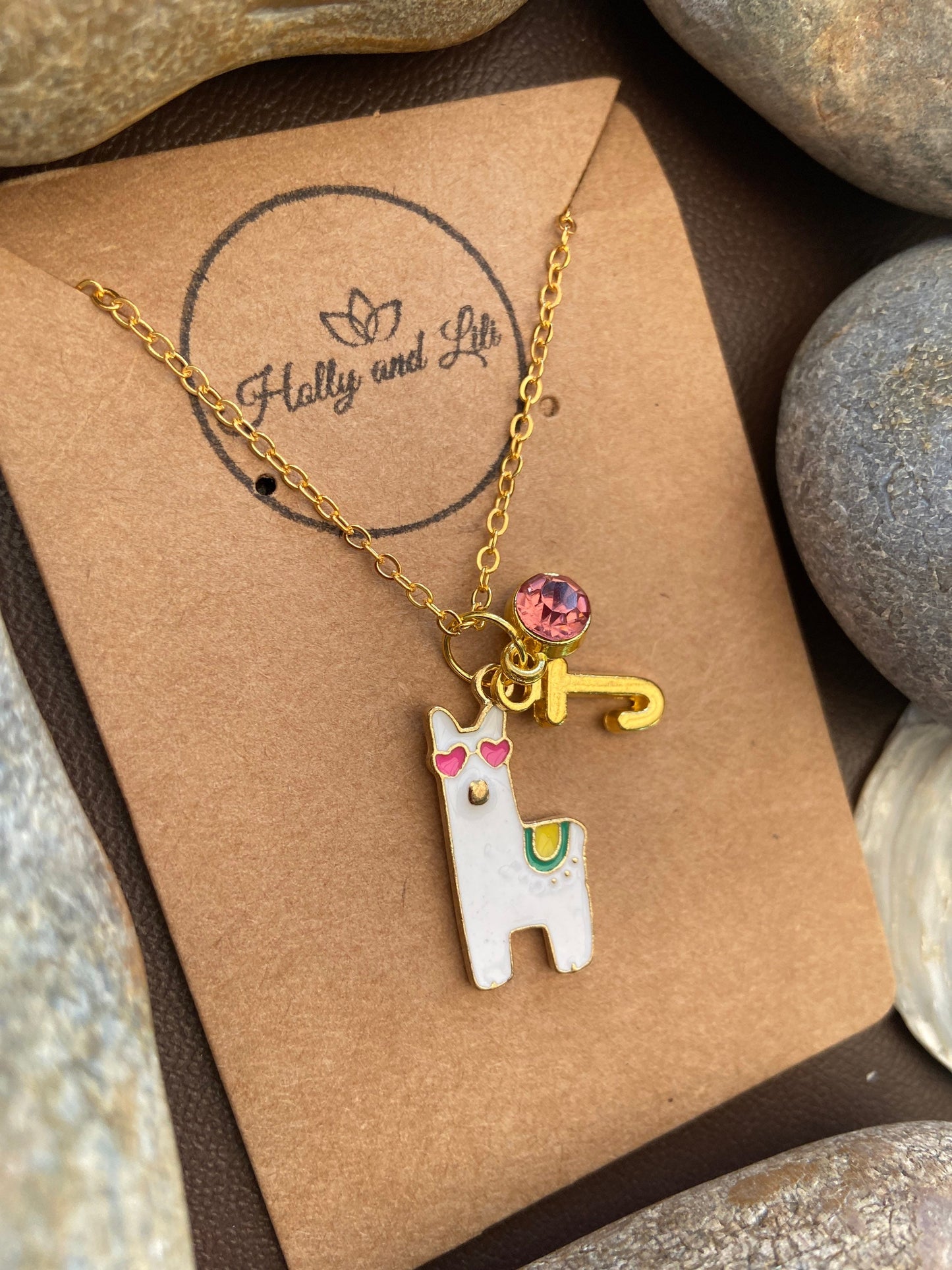 Llama White Personalised Pendant Animal Charm Gold Necklace, Alphabet Initials,  Birthstone Charm, Llama Gift, Llama Necklace, Llama Gifts