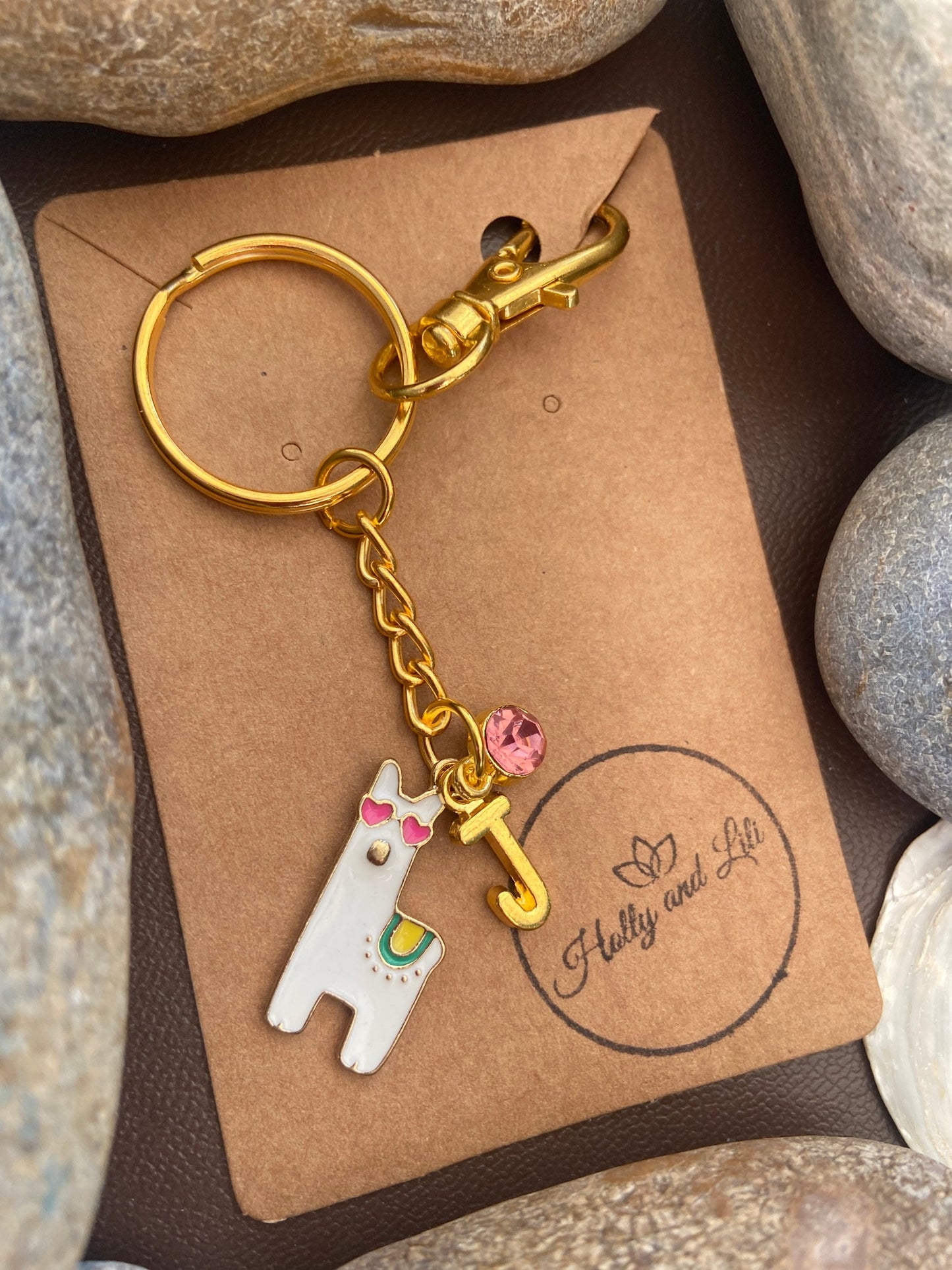 Llama White Style Personalised Keychain, Llamas Keyring, Llama Alphabet Initials, Birthstone Charm, Llama Gifts, Llama Zipper Chain