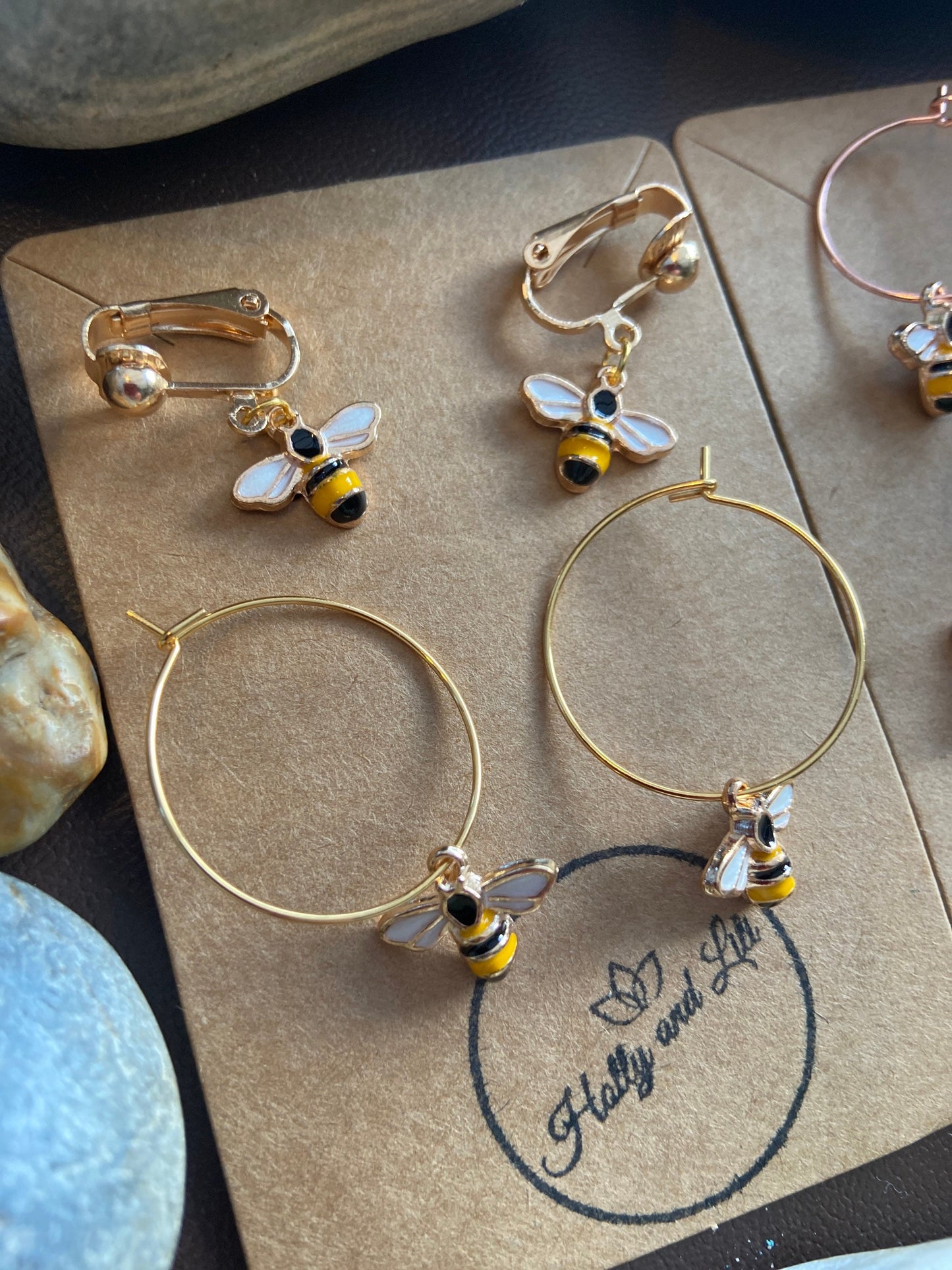 Bee Clip On /Hook Earrings, First Earring Hooks, Bees Clip Ons, Clip On Bee, Bee Hoops, Bee Earrings Gold, Clip On / Hook Bee