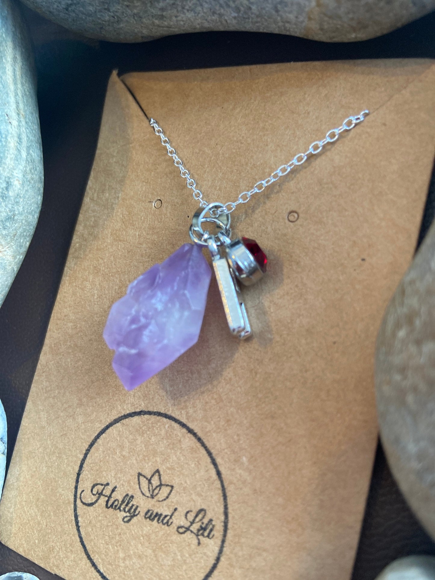 Amethyst Raw Crystal Personalised Pendant Necklace With Alphabet Initial & Birthstone Charm - Make It Your Way From Holly And Lili..