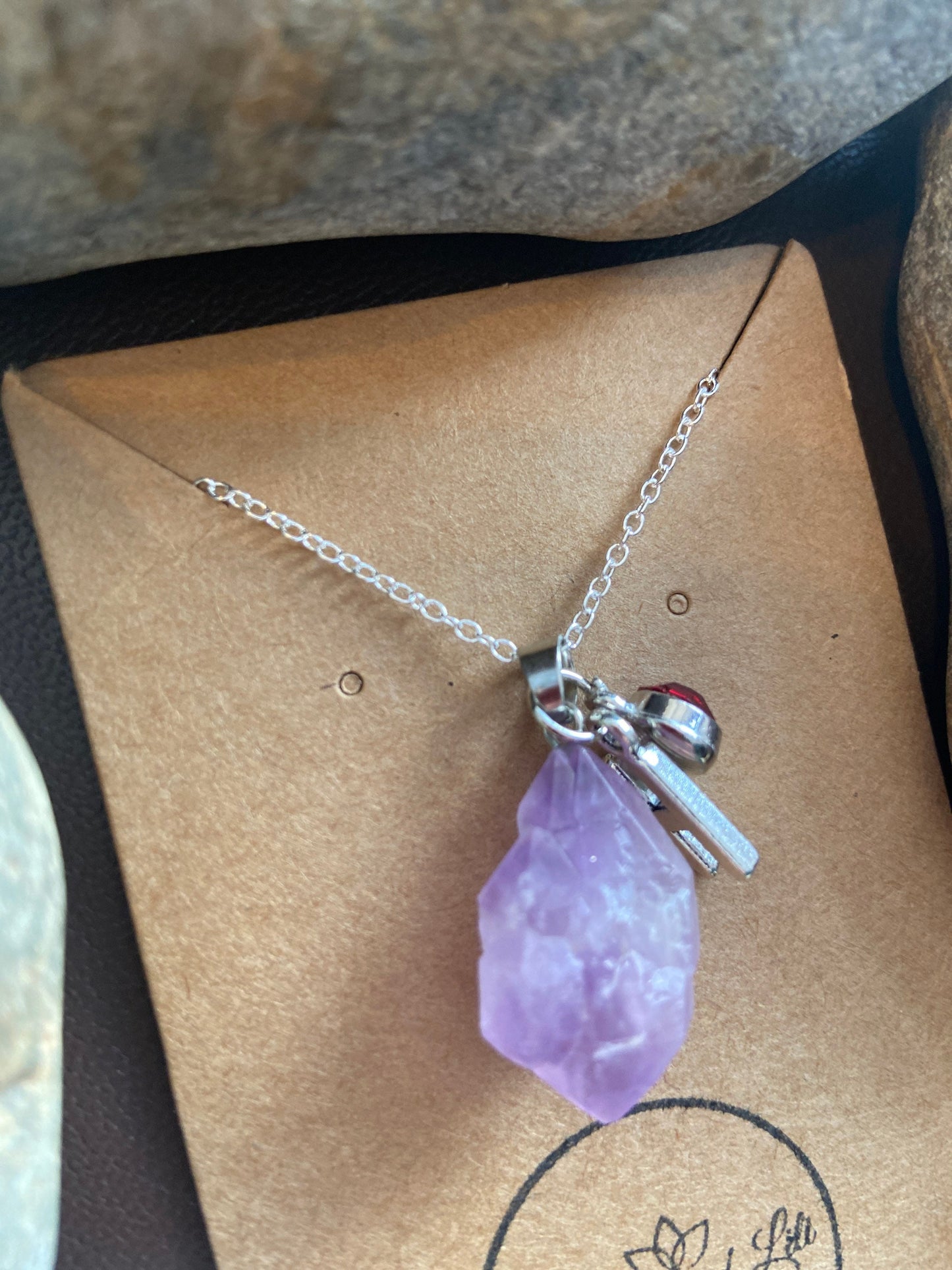 Amethyst Raw Crystal Personalised Pendant Necklace With Alphabet Initial & Birthstone Charm - Make It Your Way From Holly And Lili..