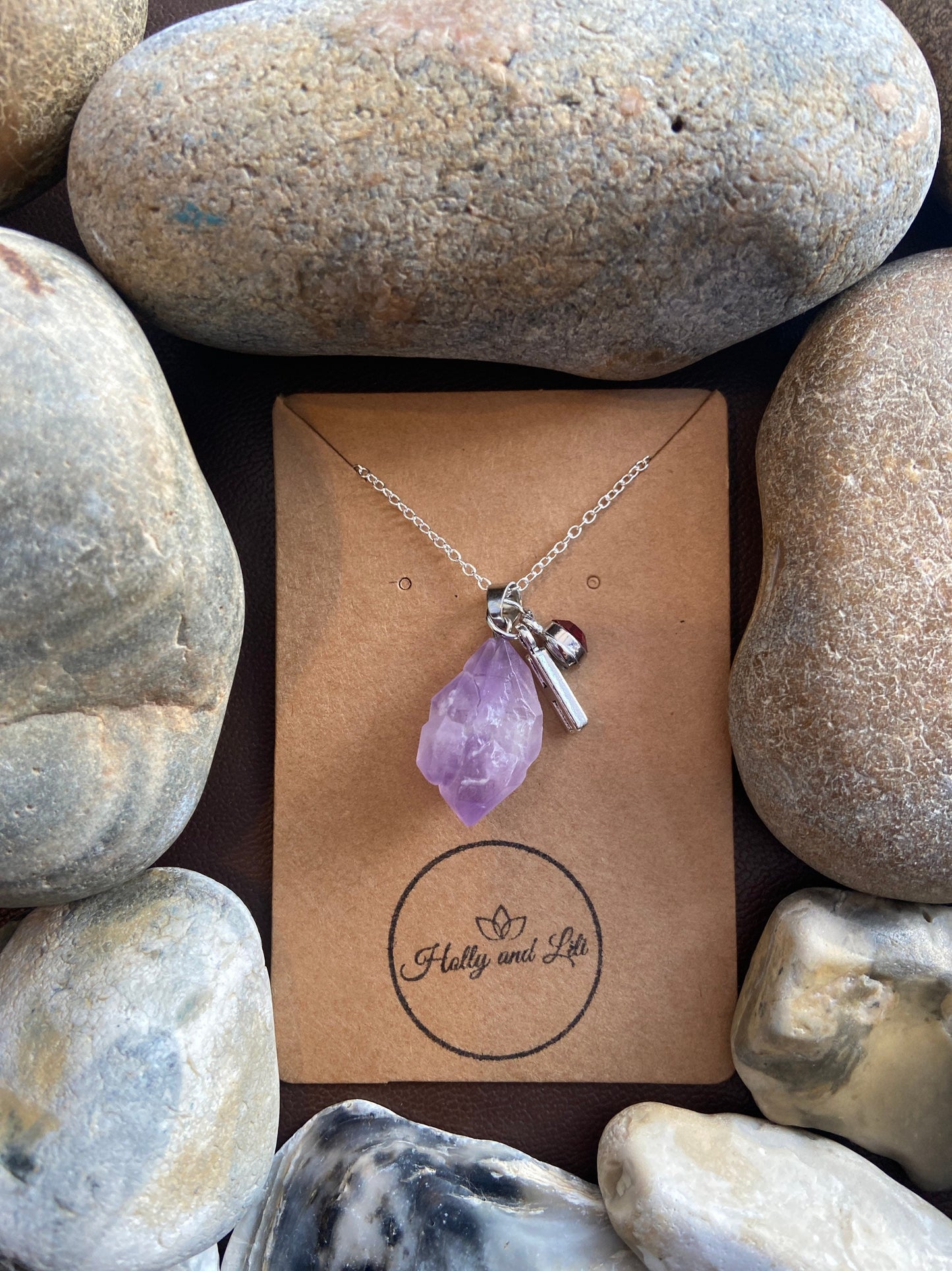 Amethyst Raw Crystal Personalised Pendant Necklace With Alphabet Initial & Birthstone Charm - Make It Your Way From Holly And Lili..