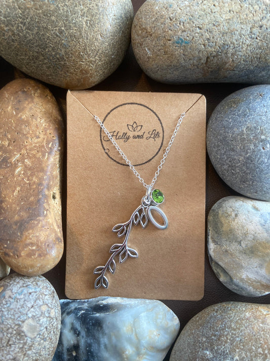 Leaf And Branch Personalised Pendant Charm Necklace, Alphabet Initials,  Birthstone Charm, Leaf Necklace, Tree Gifts, Leaves Necklace,