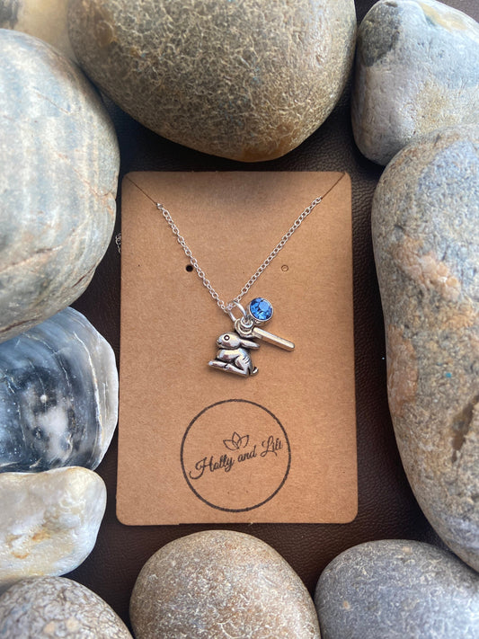 Rabbit Personalised Pendant Charm Necklace, Alphabet Initials, Birthstone Charm, Rabbits, Bunnies Necklace, Bunny Necklace, Bunny rabbits