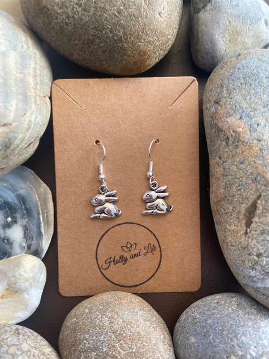 Rabbit Style Earrings, Silver Bunny Earrings, Bunnies Style Personalised Earrings,  earrings, Wild Rabbits, Earring Hooks, Easter Bunny