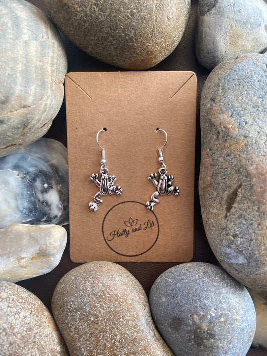 Frog Style Earrings, Silver Frogs Earrings, Toad Personalised Earrings, Amphibian Earrings, Wild Frogs, Froggy Earring Hooks, Frog Hoops