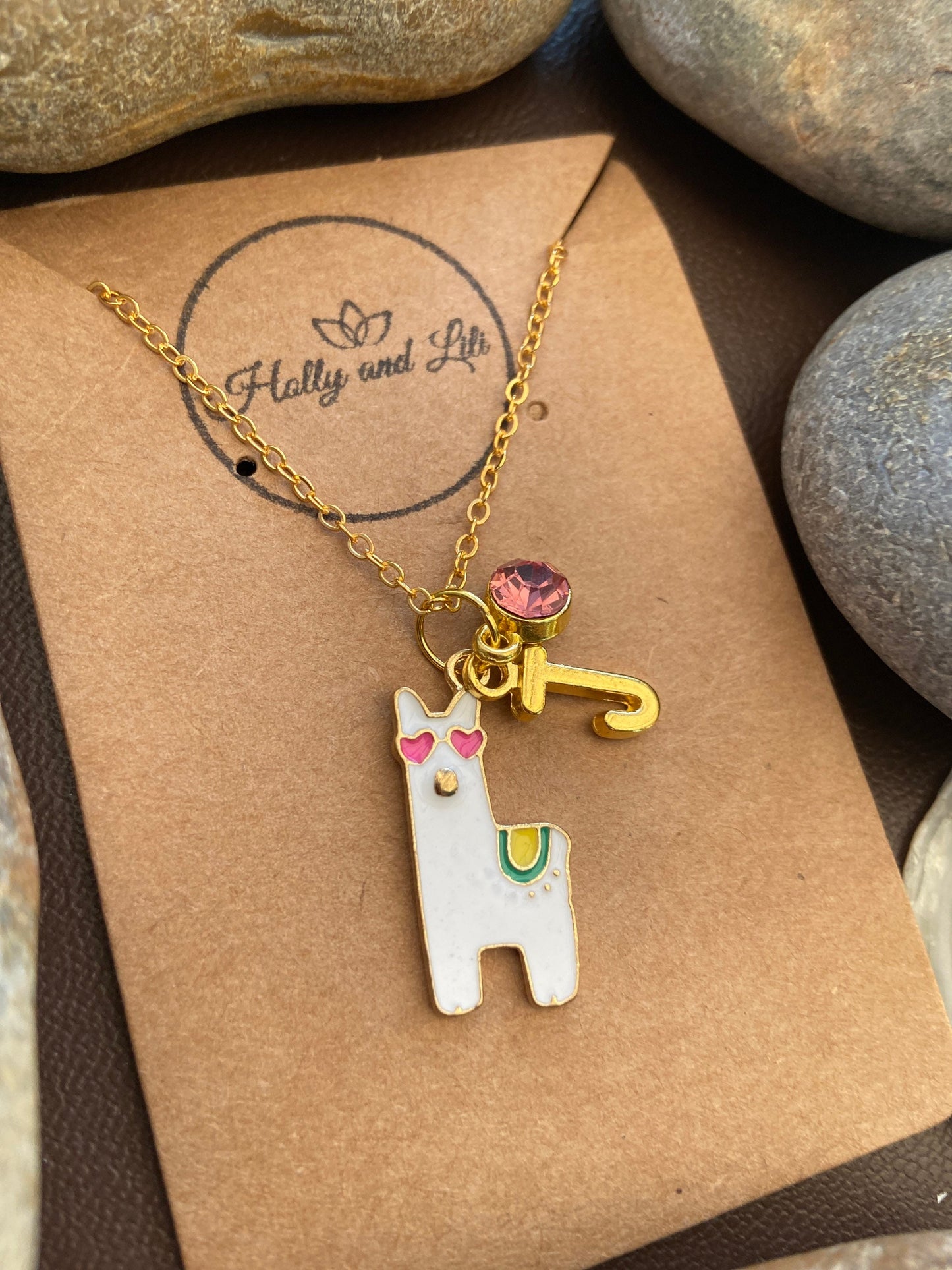 Llama White Personalised Pendant Animal Charm Gold Necklace, Alphabet Initials,  Birthstone Charm, Llama Gift, Llama Necklace, Llama Gifts