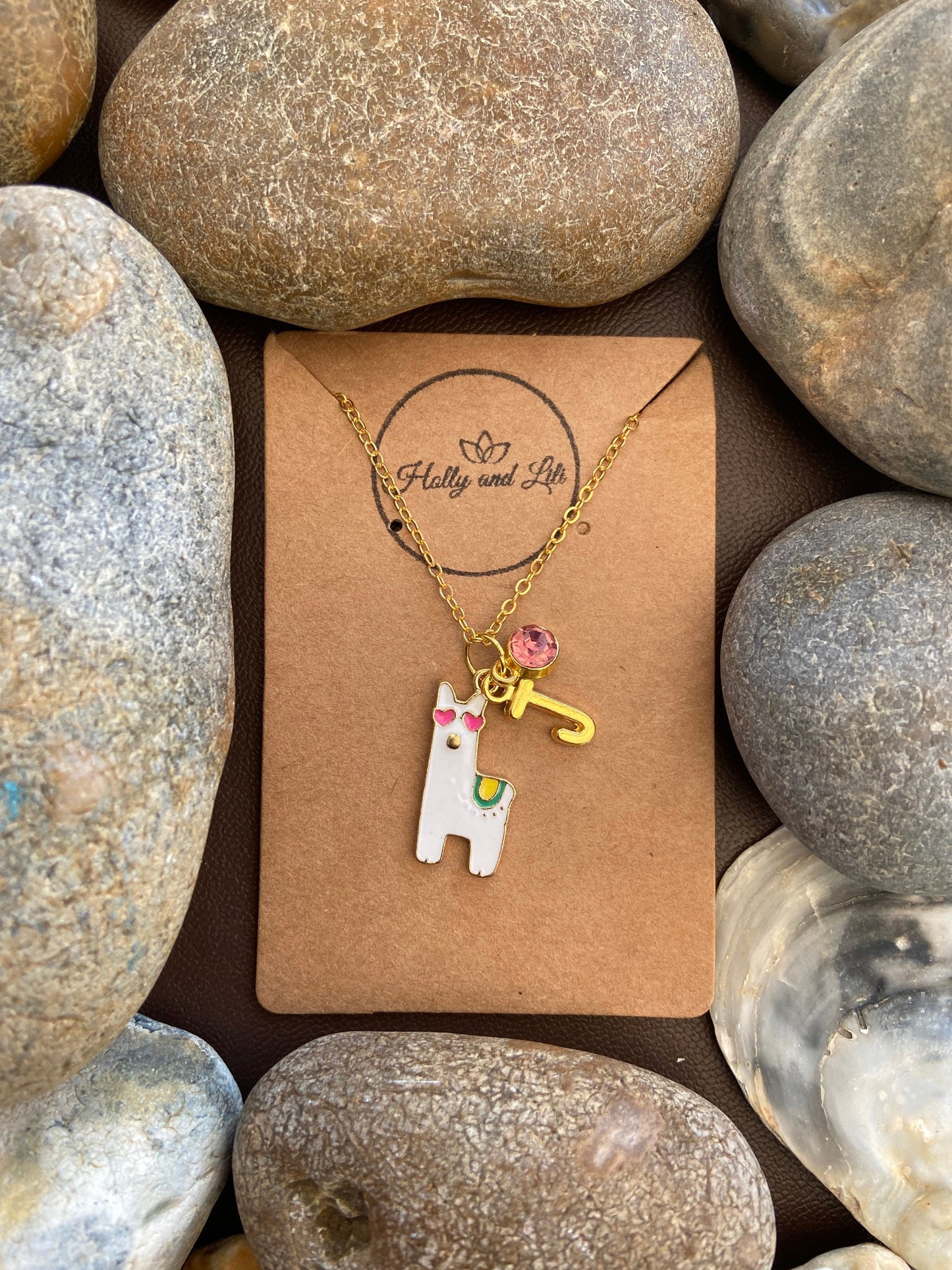 Llama White Personalised Pendant Animal Charm Gold Necklace, Alphabet Initials,  Birthstone Charm, Llama Gift, Llama Necklace, Llama Gifts