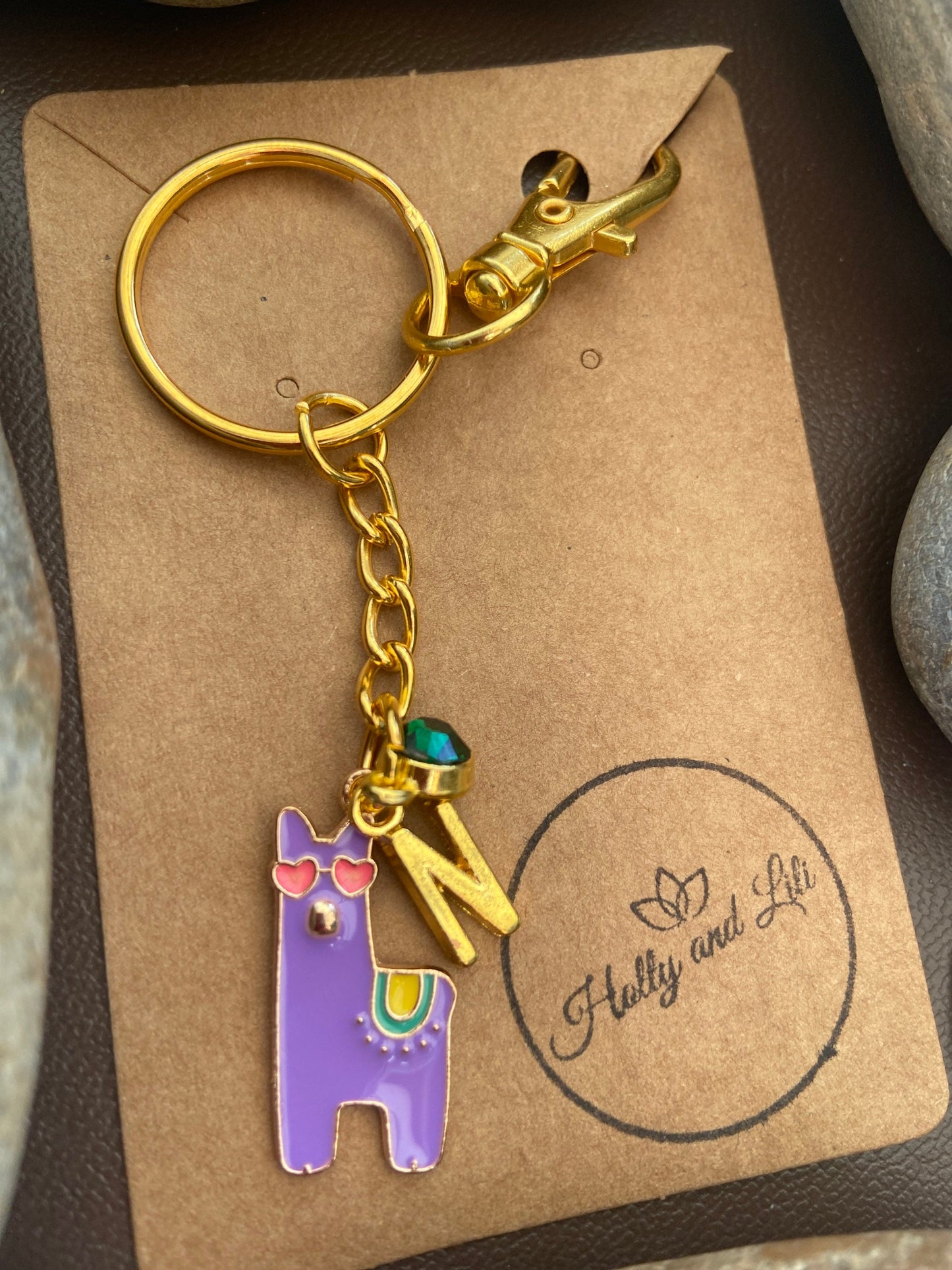 Llama Purple Style Personalised Keychain, Llamas Keyring, Llama Alphabet Initials, Birthstone Charm, Llama Gifts, Llama Zipper Chain