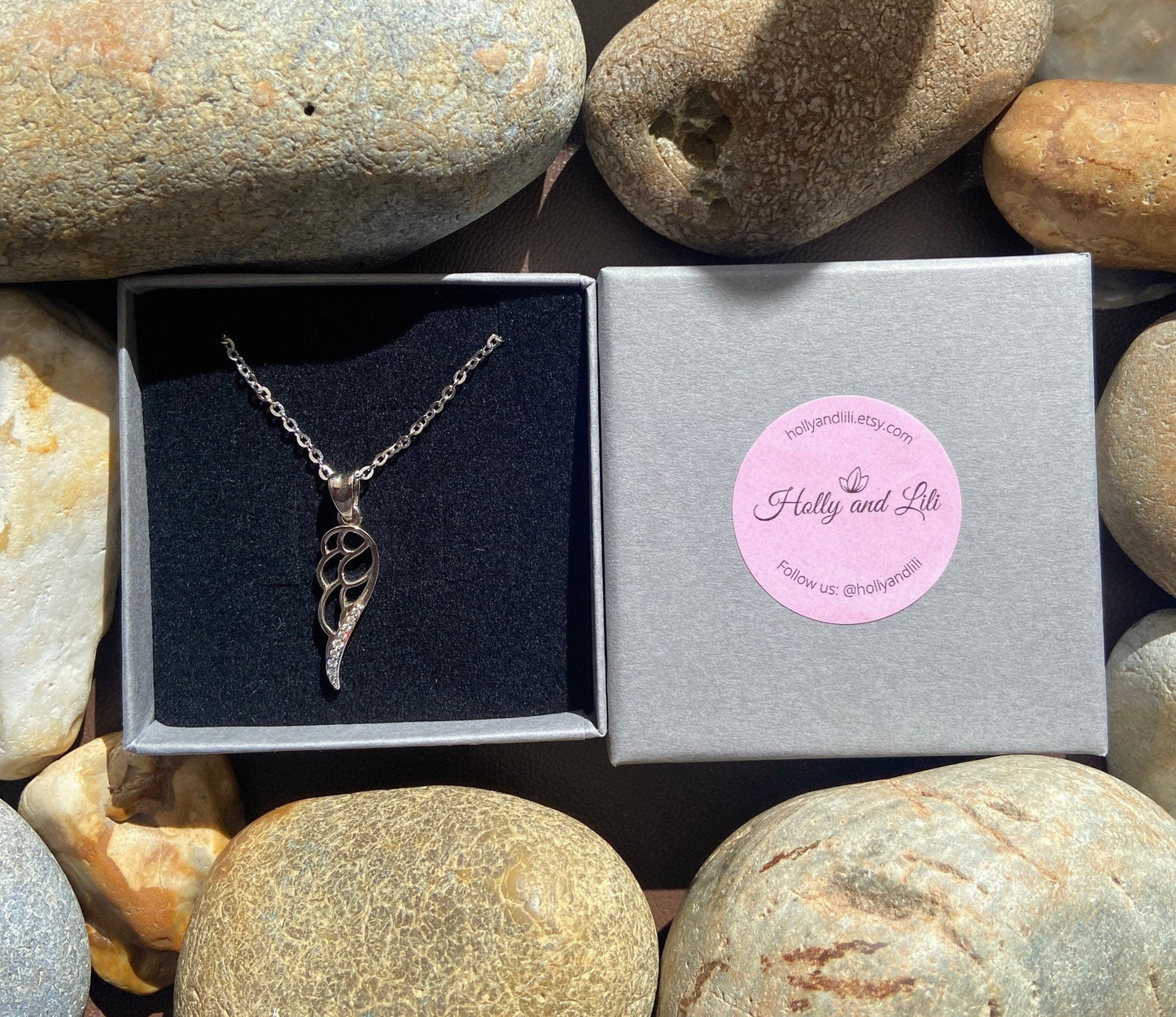 Angel Wing Pendant Necklace, Wing, Cubic Zirconia, Stirling Silver 925 Angel Wing, For Wife, For Partner, Guardian Angel Necklace