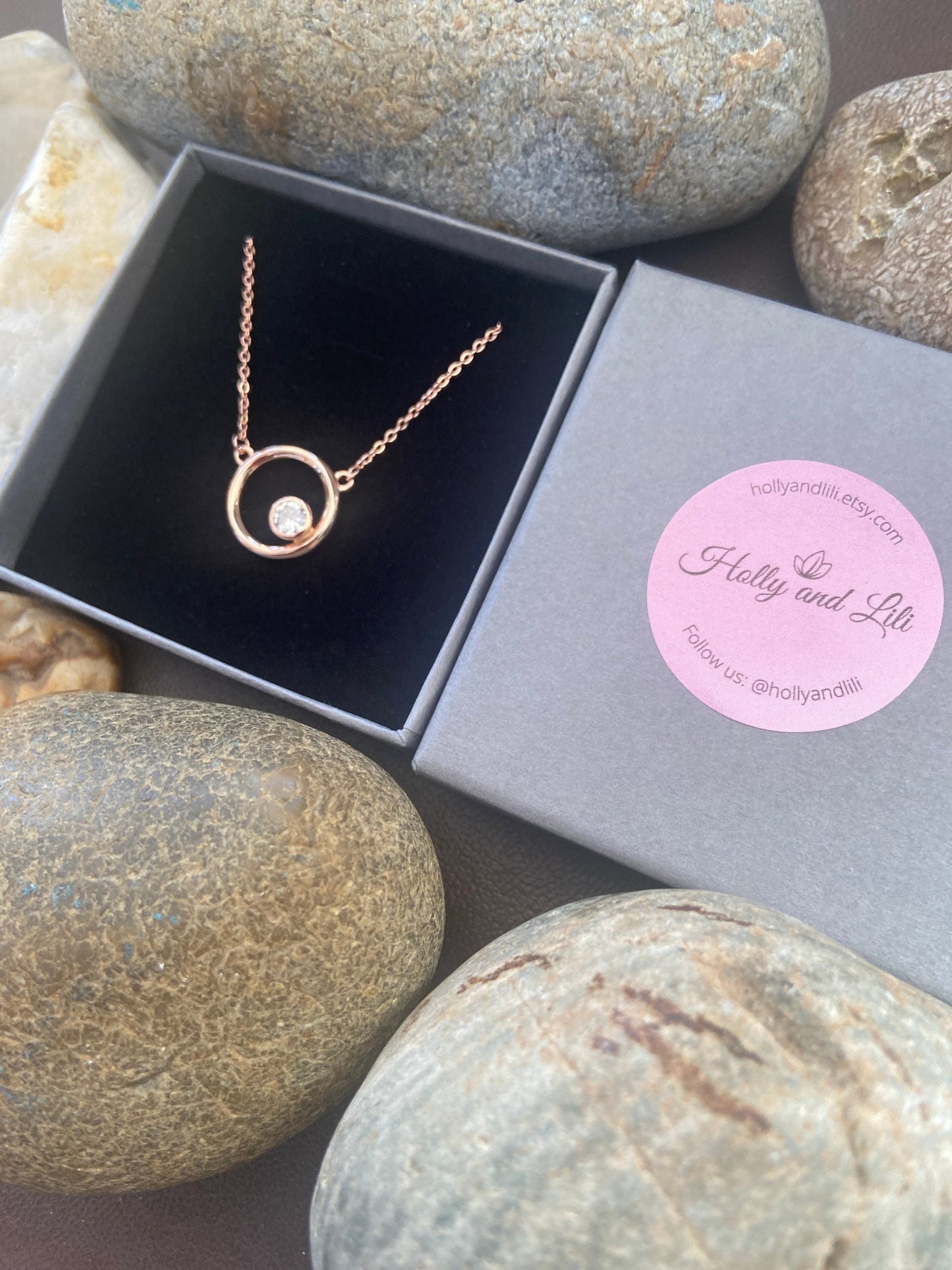 Rose Gold Necklace, Zirconia Pendant, Stirling Silver 925, Rose Gold, Gift For Her, For Wife, For Partner, Rose Gold Sterling Silver