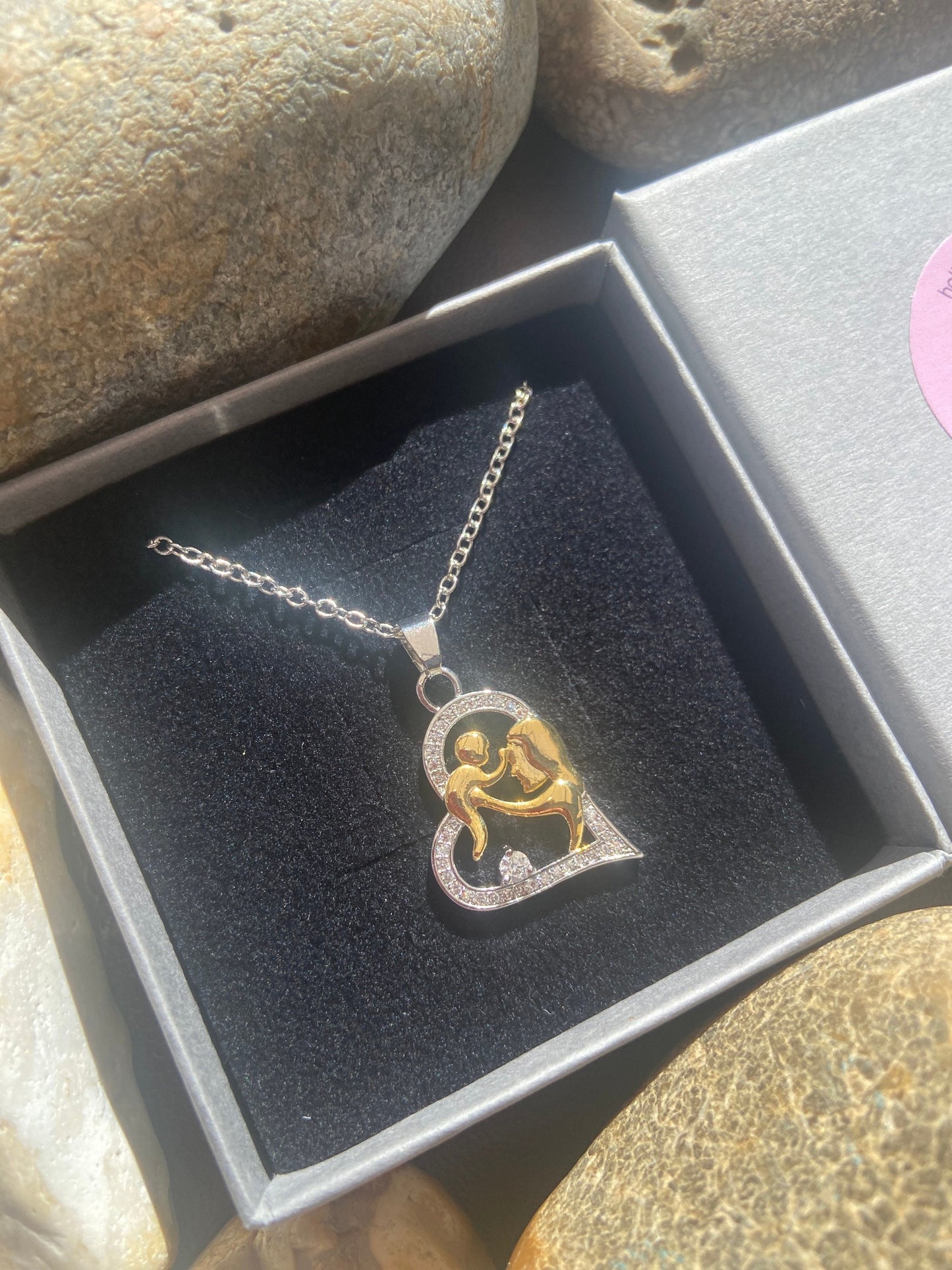 Heart Necklace, Mother & Child Two Tone Gold And Silver Style Necklace, Sterling Silver 925 Chain, Heart Chain, For Wife, For Mum, For Her