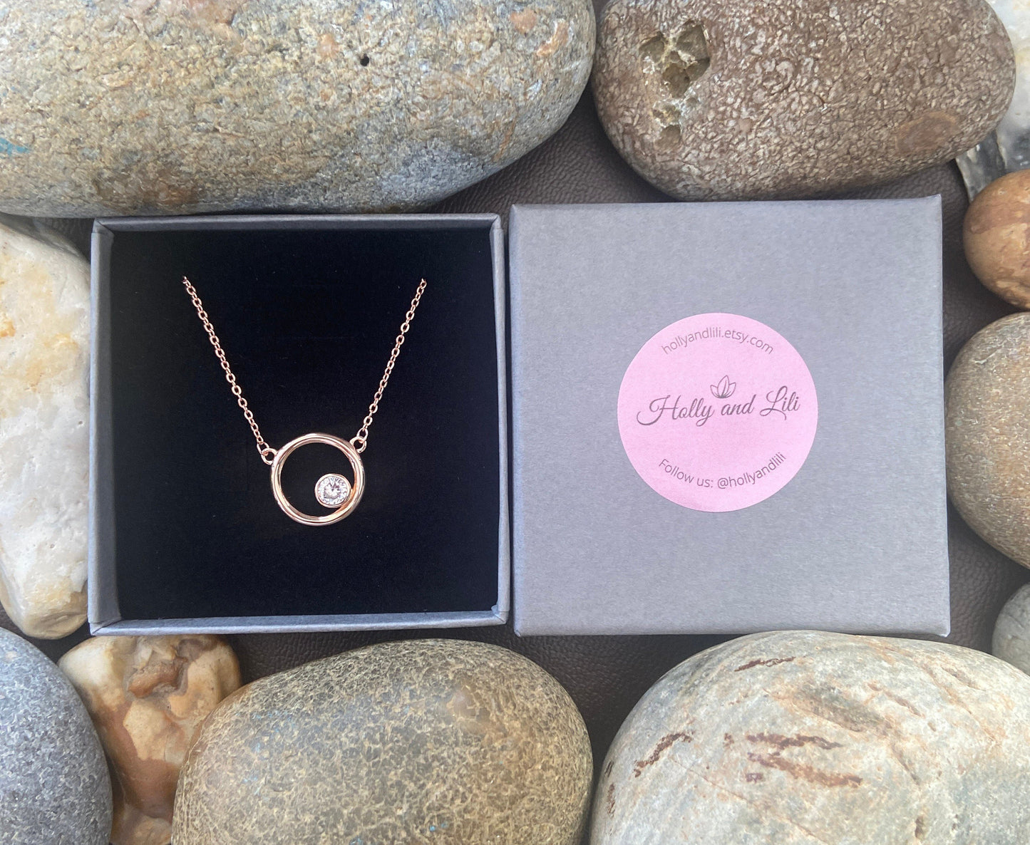 Rose Gold Necklace, Zirconia Pendant, Stirling Silver 925, Rose Gold, Gift For Her, For Wife, For Partner, Rose Gold Sterling Silver