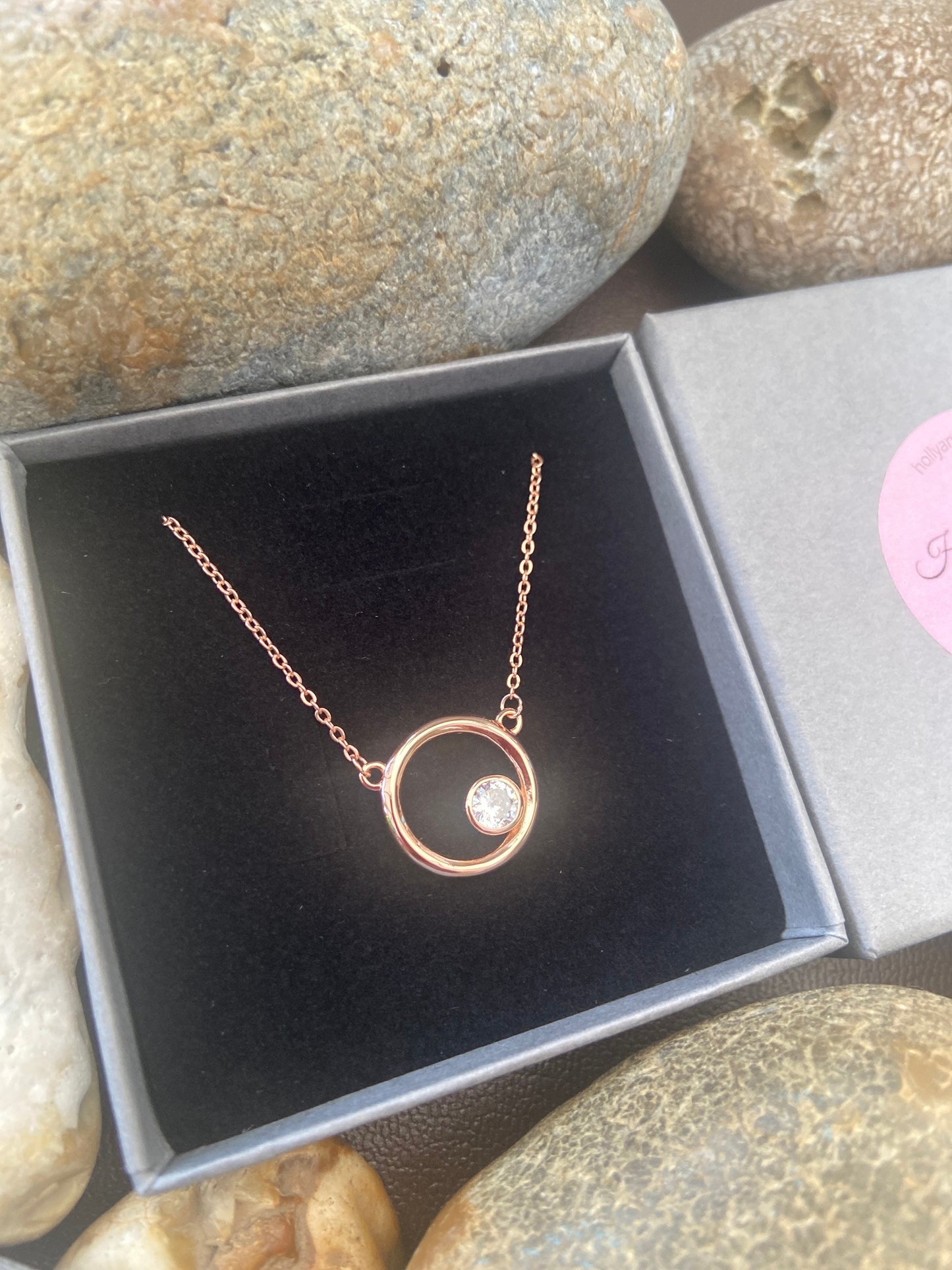 Rose Gold Necklace, Zirconia Pendant, Stirling Silver 925, Rose Gold, Gift For Her, For Wife, For Partner, Rose Gold Sterling Silver