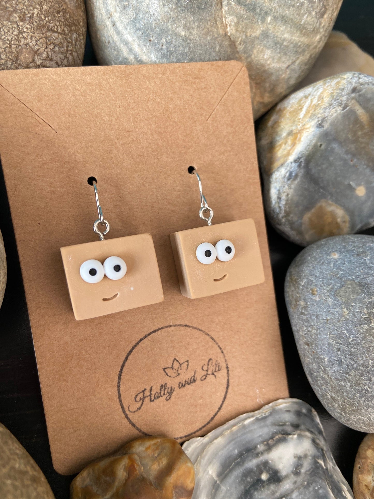 Box Earrings, Cardboard Box Hooks, Smiley Face Earrings, Novelty Earrings, Personalised Earrings