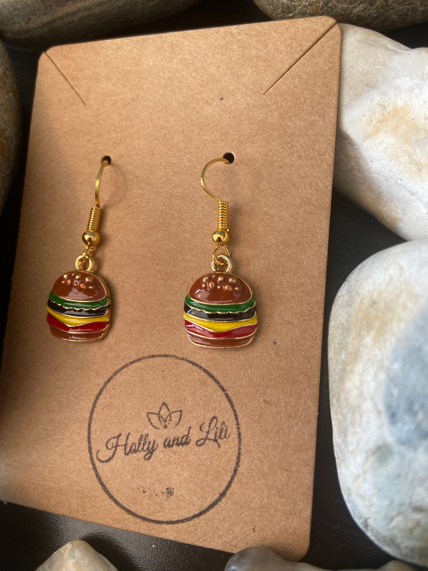 Burger Novelty Earrings, Hamburger Earring Hooks, Novelty  Dangle Drop Earrings, Personalised Earrings, Cheeseburger Hoops