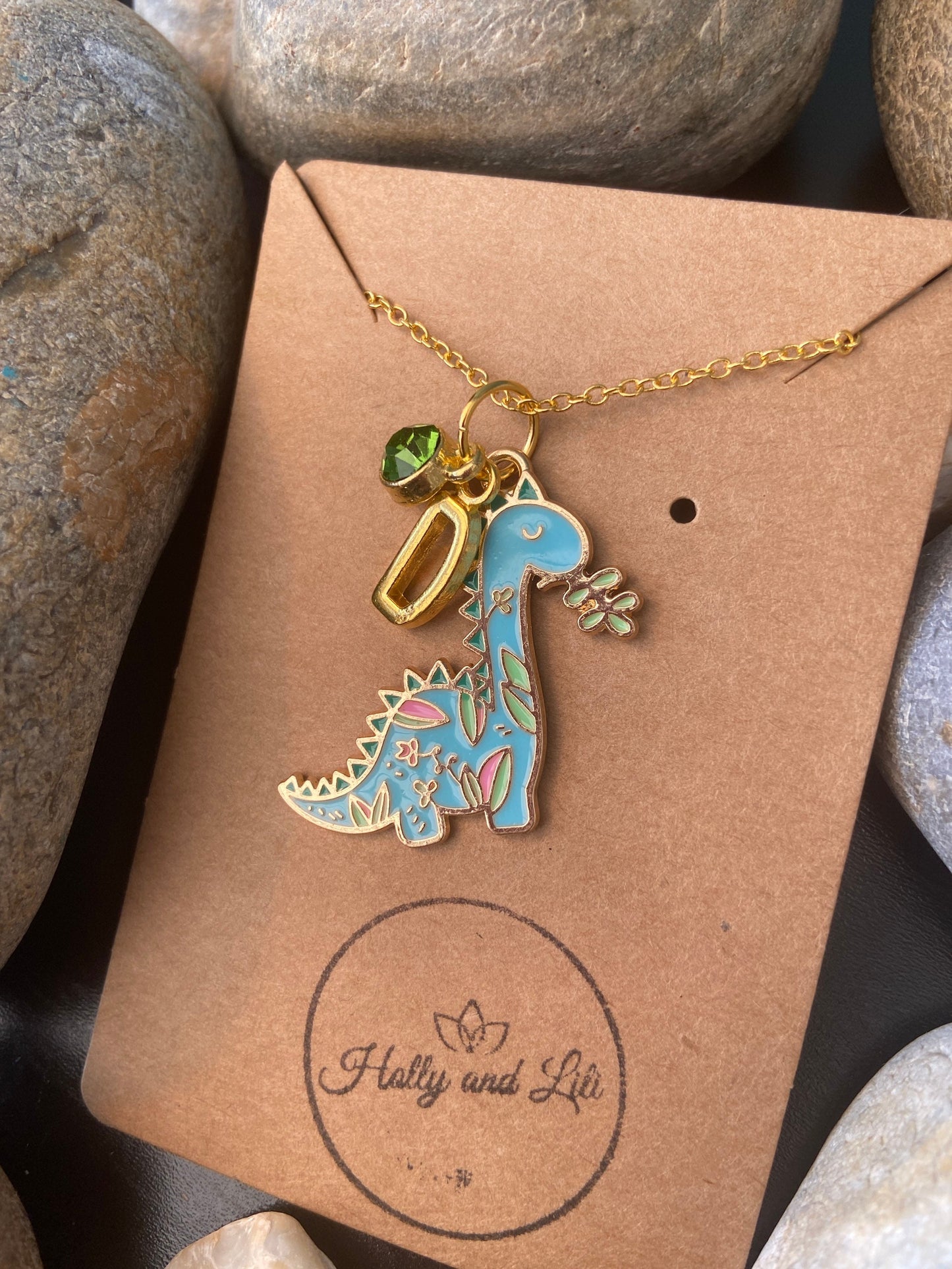 Dinosaur Personalised Pendant Charm Necklace, Gold Or Silver , Alphabet Initials, Birthstone Charm, Dinosaurs, Dino, Dinosaur Necklace, BFF