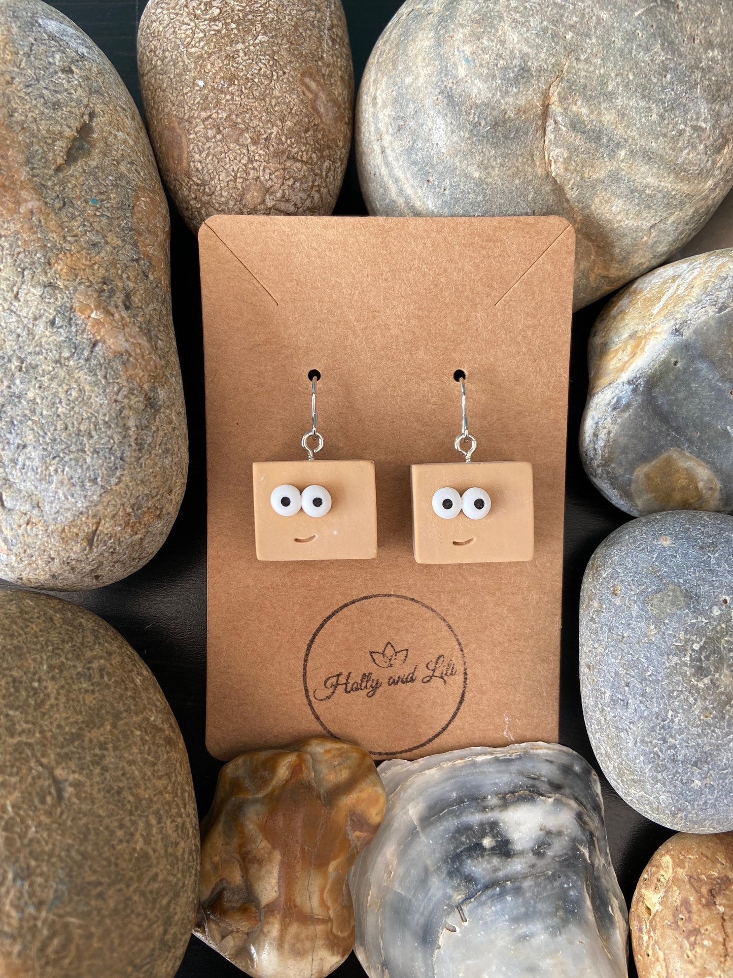 Box Earrings, Cardboard Box Hooks, Smiley Face Earrings, Novelty Earrings, Personalised Earrings