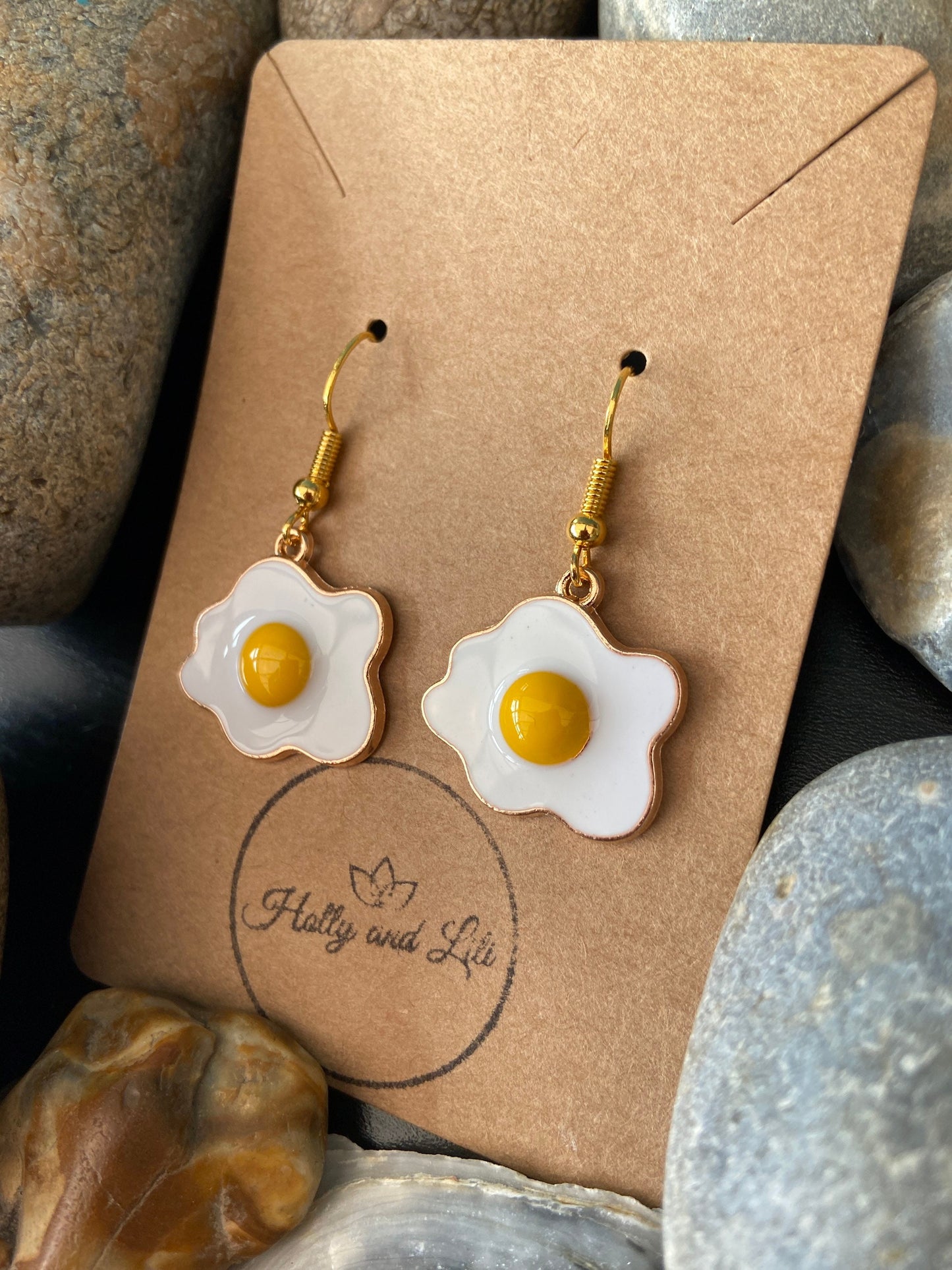 Fried Eggs Novelty Earrings, Egg Earring Hooks, Novelty Egg Dangle Drop Earrings, Personalised Earrings, Fried Egg Hoops