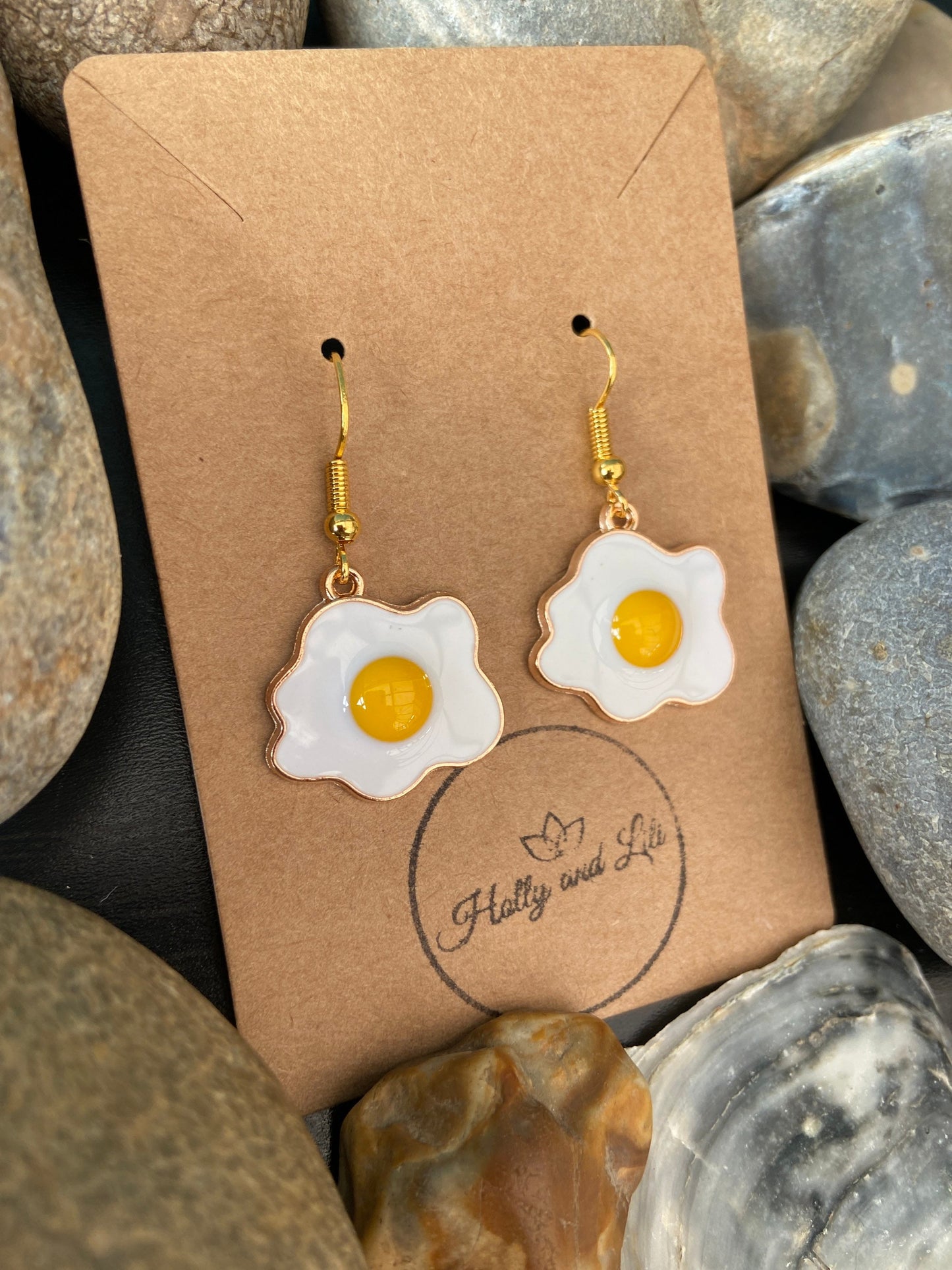 Fried Eggs Novelty Earrings, Egg Earring Hooks, Novelty Egg Dangle Drop Earrings, Personalised Earrings, Fried Egg Hoops