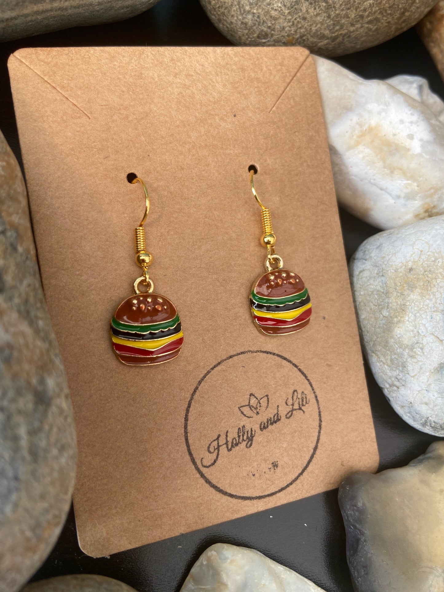 Burger Novelty Earrings, Hamburger Earring Hooks, Novelty  Dangle Drop Earrings, Personalised Earrings, Cheeseburger Hoops