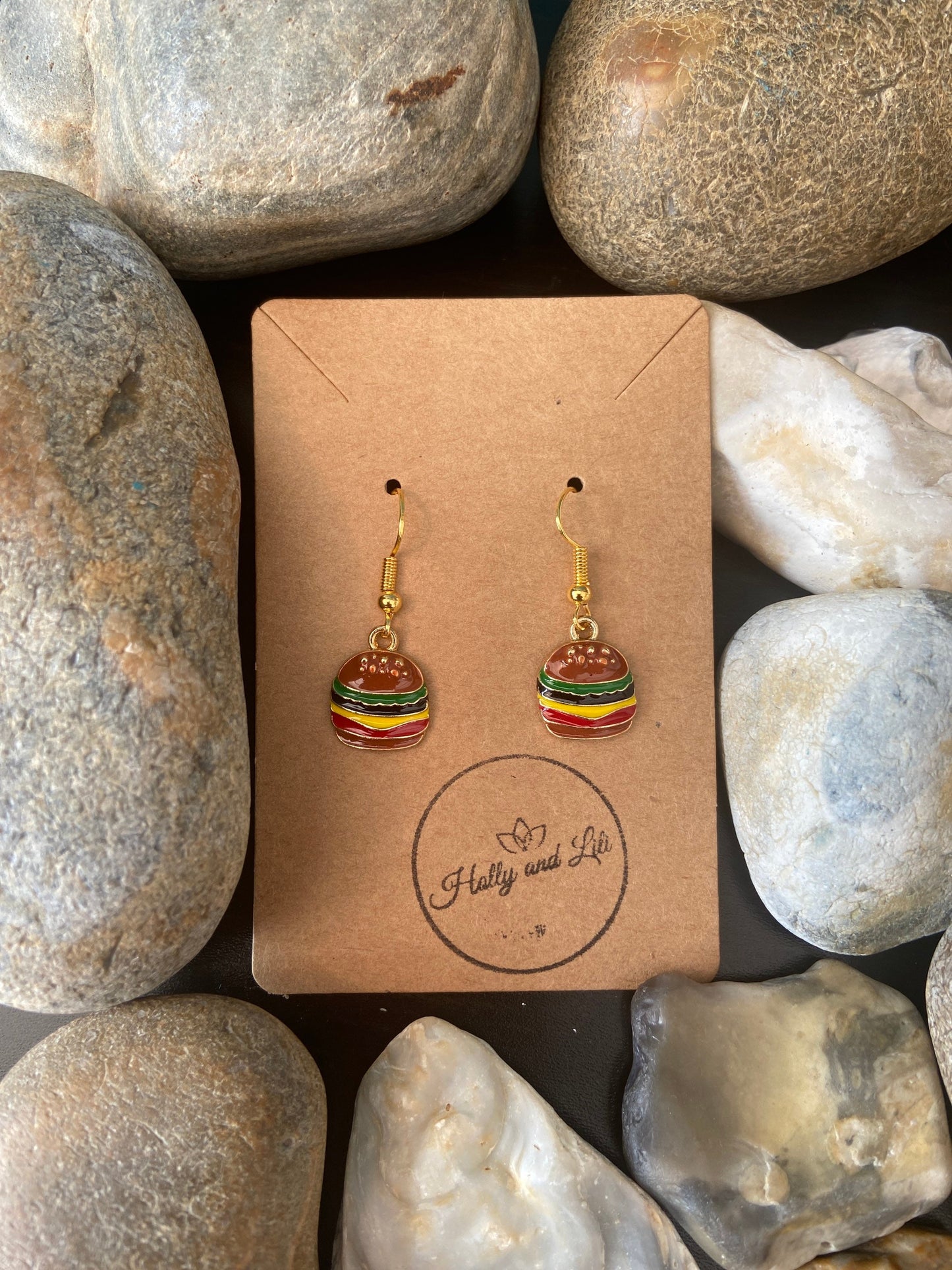 Burger Novelty Earrings, Hamburger Earring Hooks, Novelty  Dangle Drop Earrings, Personalised Earrings, Cheeseburger Hoops