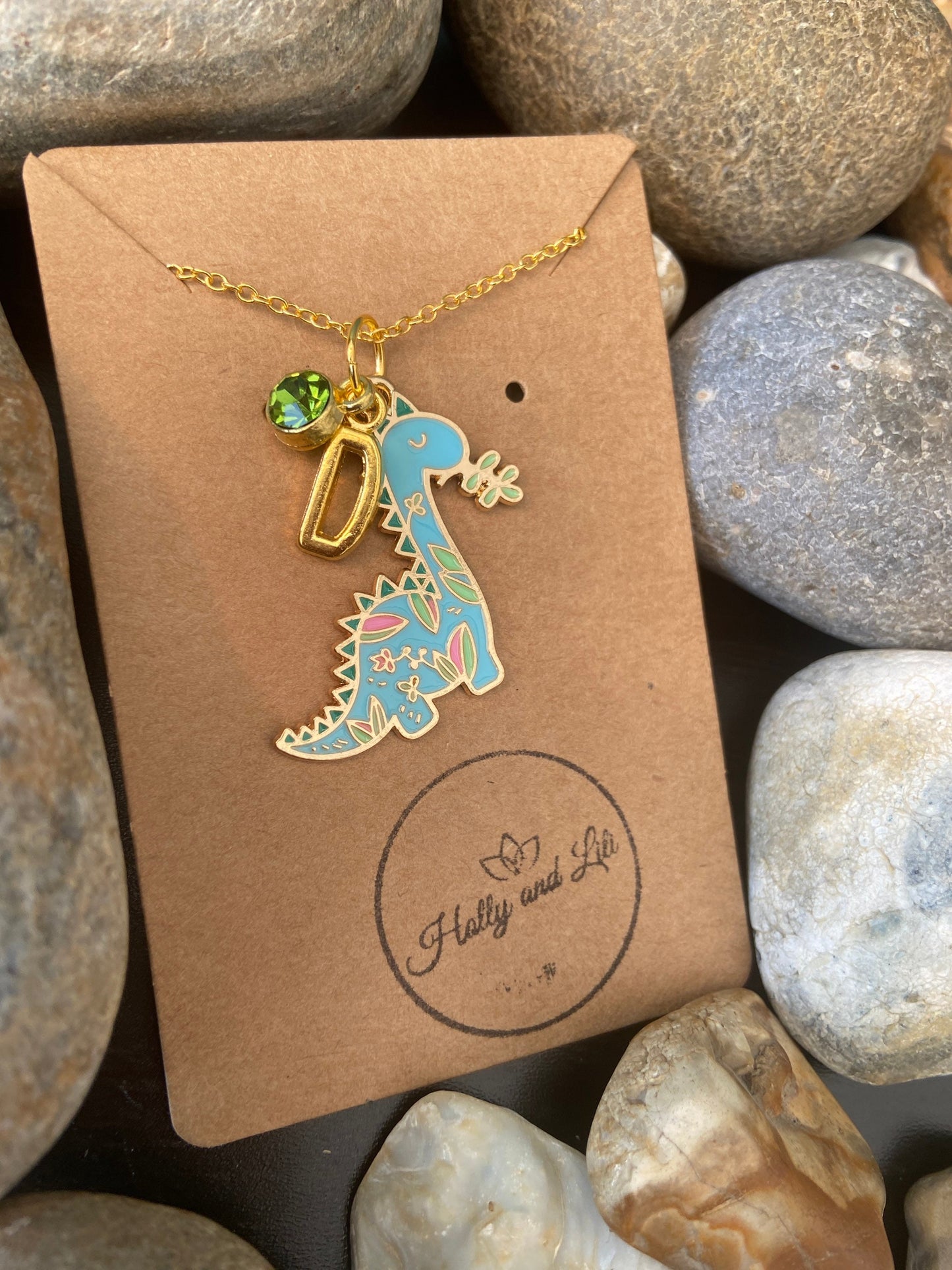 Dinosaur Personalised Pendant Charm Necklace, Gold Or Silver , Alphabet Initials, Birthstone Charm, Dinosaurs, Dino, Dinosaur Necklace, BFF