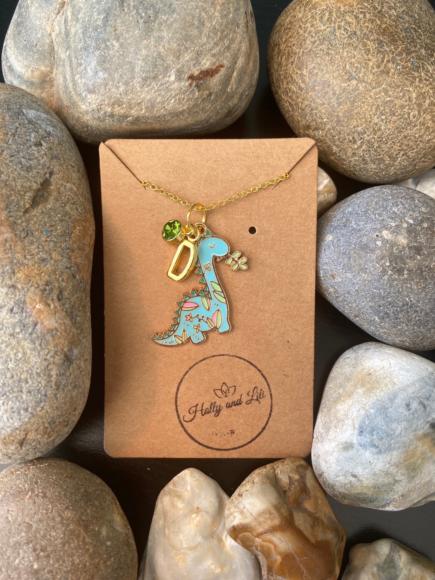 Dinosaur Personalised Pendant Charm Necklace, Gold Or Silver , Alphabet Initials, Birthstone Charm, Dinosaurs, Dino, Dinosaur Necklace, BFF