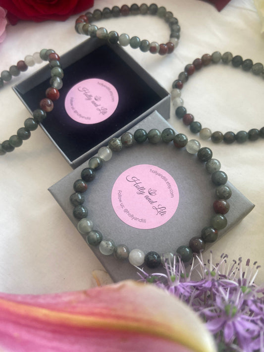 African Bloodstone Crystal Gemstone Bracelet, Wealth Crystal, African Bloodstone Anklet, Health Crystal, Happiness Gemstones, Protection