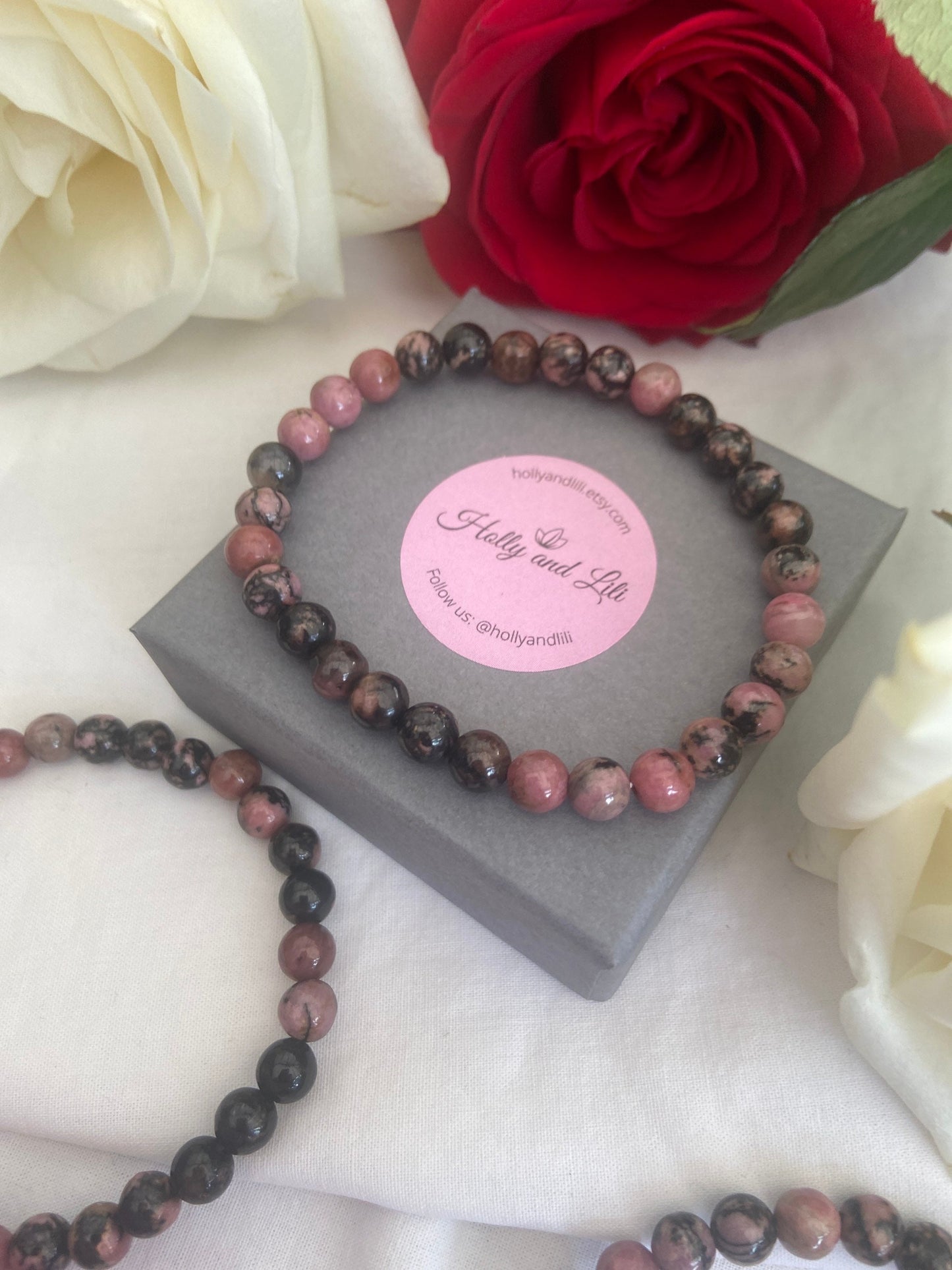 Rhodonite Crystal Gemstone Bracelet, Unconditional Love Crystal, Negative Barrier Gemstone, Self Love, Self Confidence Bracelet, Honesty