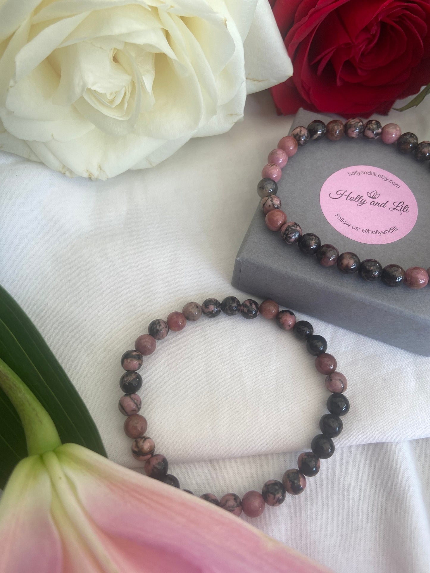 Rhodonite Crystal Gemstone Bracelet, Unconditional Love Crystal, Negative Barrier Gemstone, Self Love, Self Confidence Bracelet, Honesty