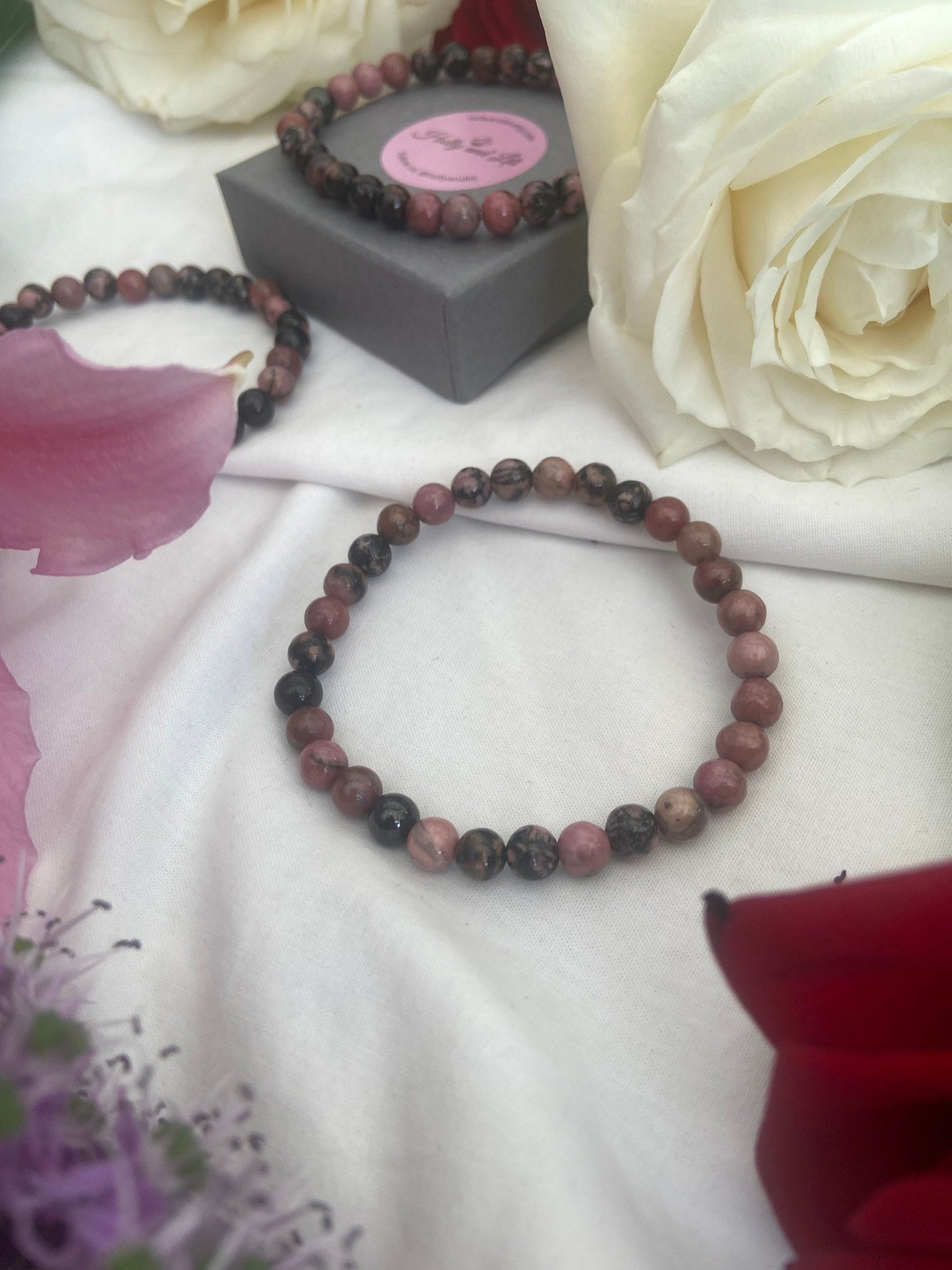 Rhodonite Crystal Gemstone Bracelet, Unconditional Love Crystal, Negative Barrier Gemstone, Self Love, Self Confidence Bracelet, Honesty