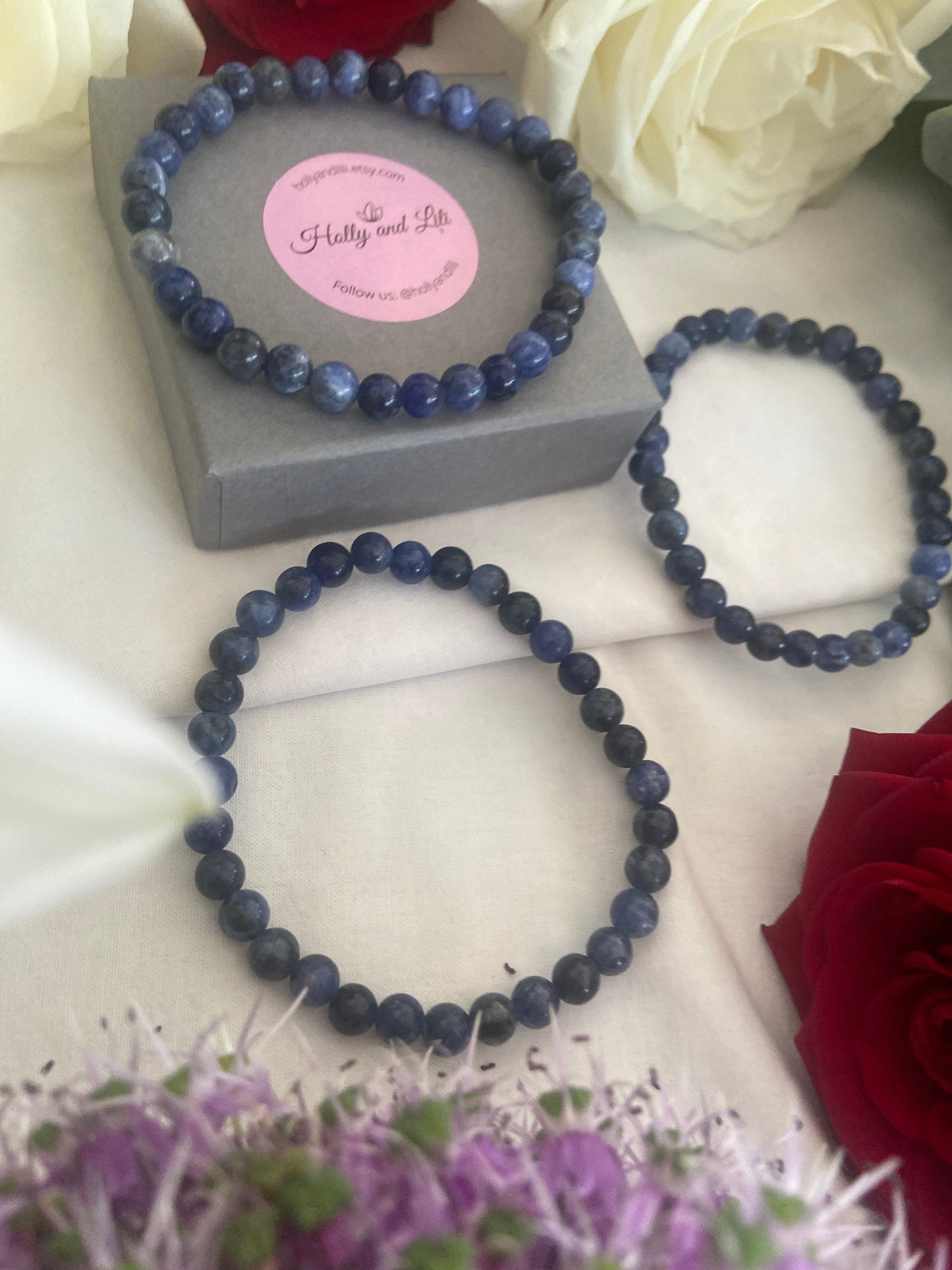 Sodalite Crystal Gemstone Bracelet, Crystals, Healing, Order, Calmness, Panic Attacks, Anxiety Relief, Balance, Blood Pressure, Insomnia