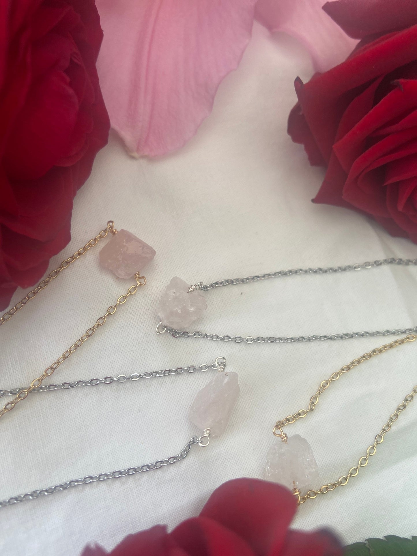 Rose Quartz Raw Crystal Necklace, Raw Gemstone, Necklace, Crystal Necklace,