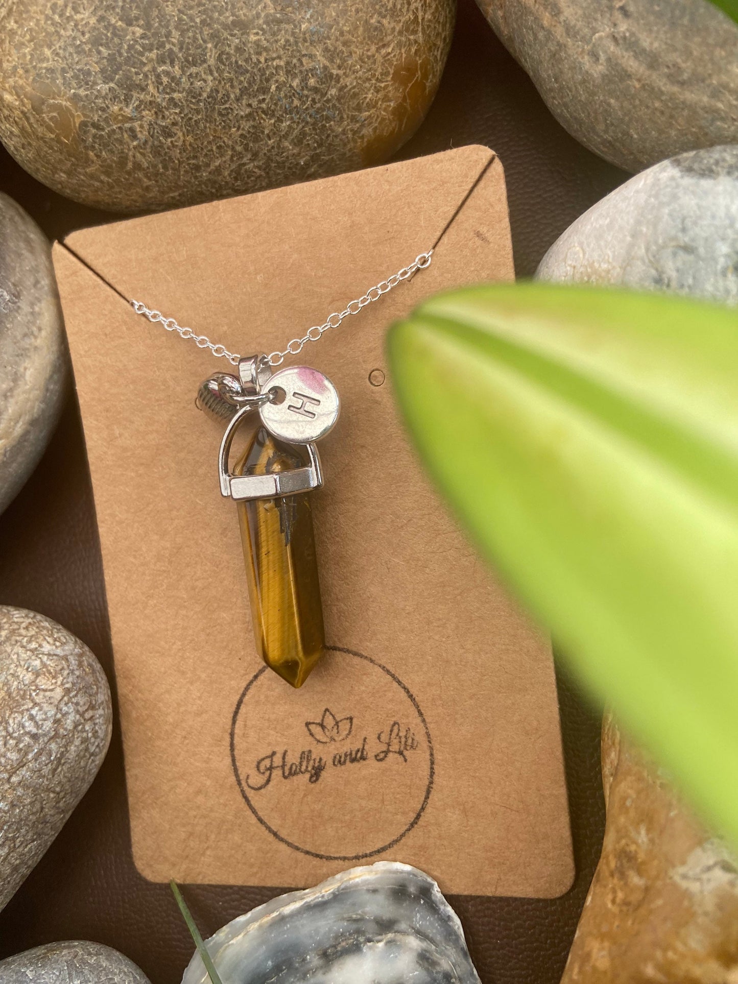 Tigers Eye Hexagon Crystal Necklace, Alphabet Initial, Tiger Eye Gemstone, Tigers Eye Necklace, Tigers Eyes Chain, Birthstone Necklace Gifts