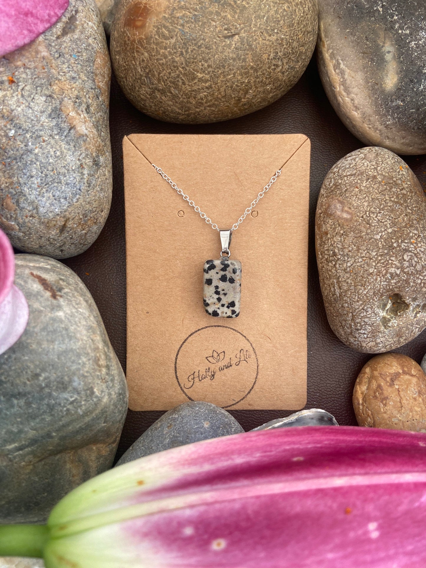 Dalmatian Jasper Agate Crystal Necklace, Alphabet Initial, Dalmatian Jasper Gemstone, Jasper Necklace, Dalmatian Jasper  Chain, Birthstone