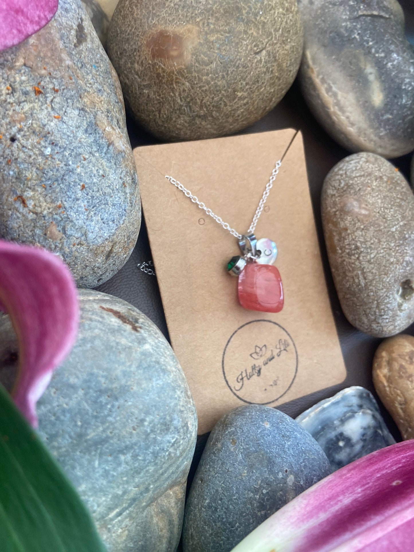 Strawberry Quartz Agate Crystal Necklace, Alphabet Initial, Strawberry Quartz  Gemstone Quartz Necklace, Crystal Chain, Birthstone Necklace